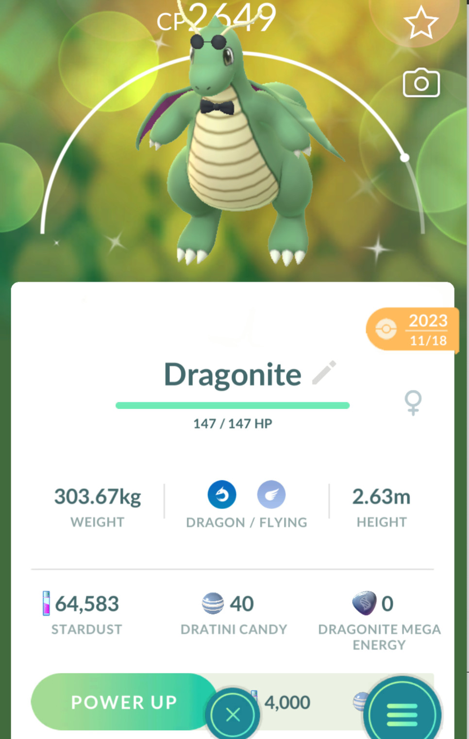 Shiny Dragonite wearing a fashionable glasses  bow tie  year 2023  - TRADE