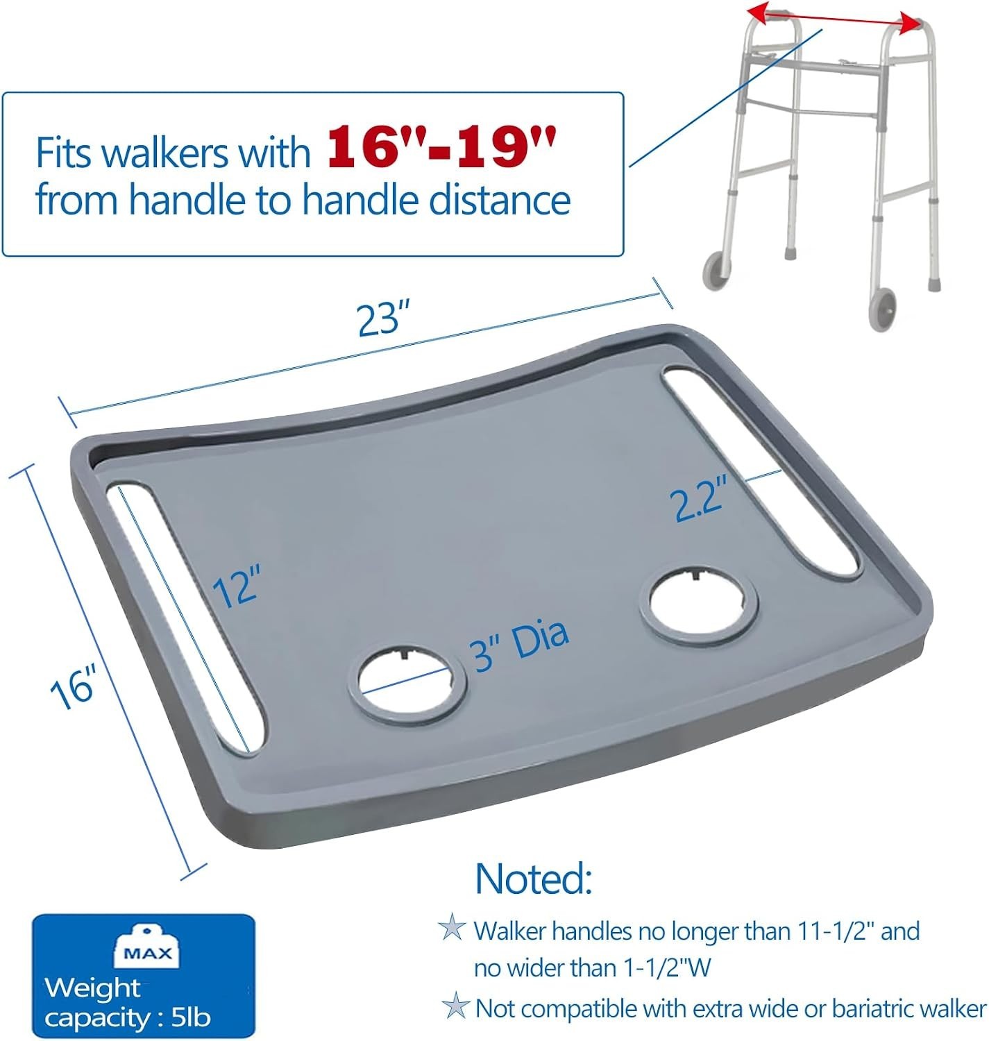 Walker Tray for Elderly Disabled, Folding Rollator Desk Lap Board Eating Aid,...