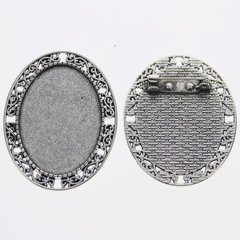 2pcs Tibetan silver color rim oval 25x35mm cabochon settings brooch design XA016