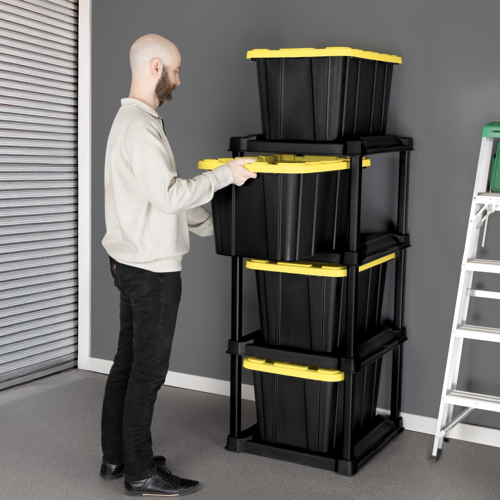 4-Tier Tote Rack Vertical No-Stacking Design For 27 Gallon Totes Organizer