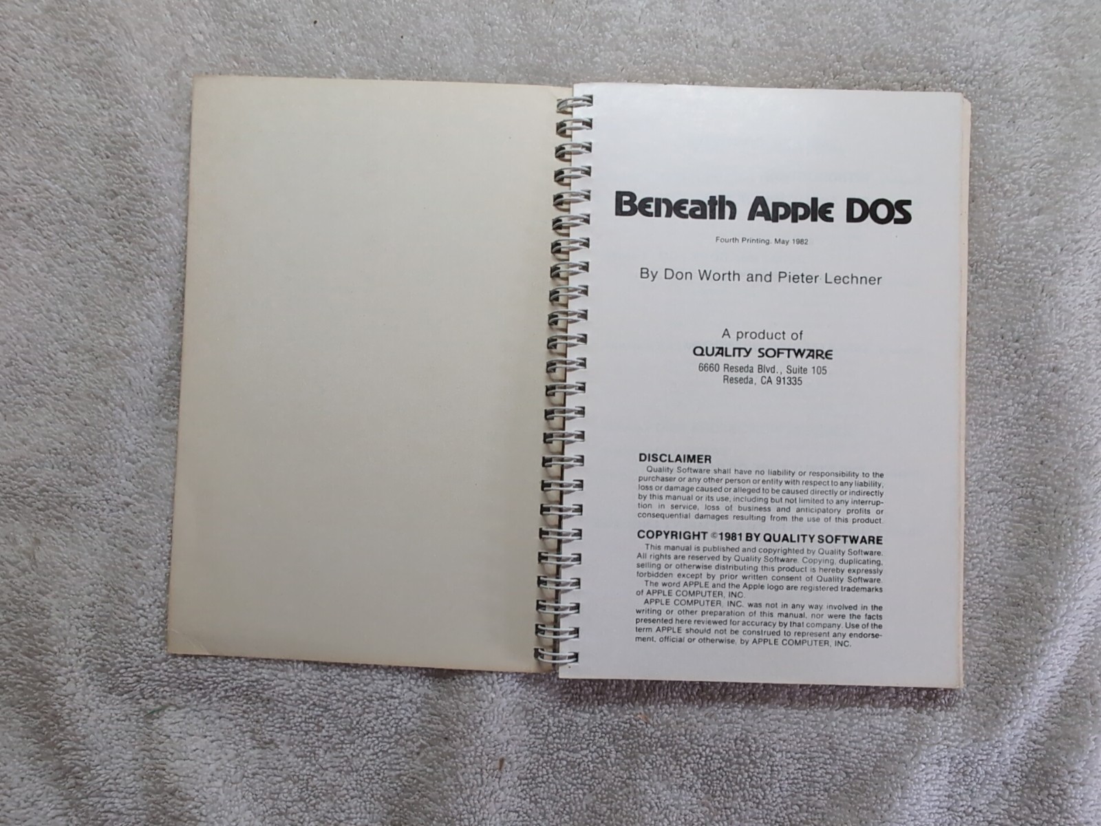 Beneath Apple DOS 1981 Quality Software Don Worth Pieter Lechner