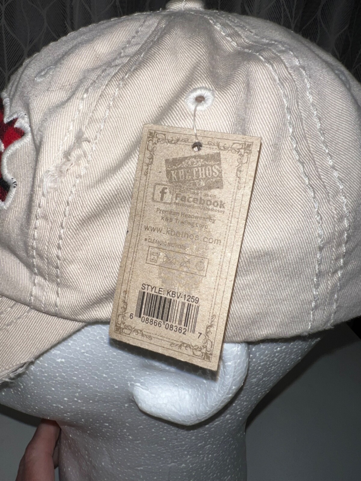 Farm Life Red Plaid Pig embroidered white distressed Hat Cap Hook Loop-Tag EUC