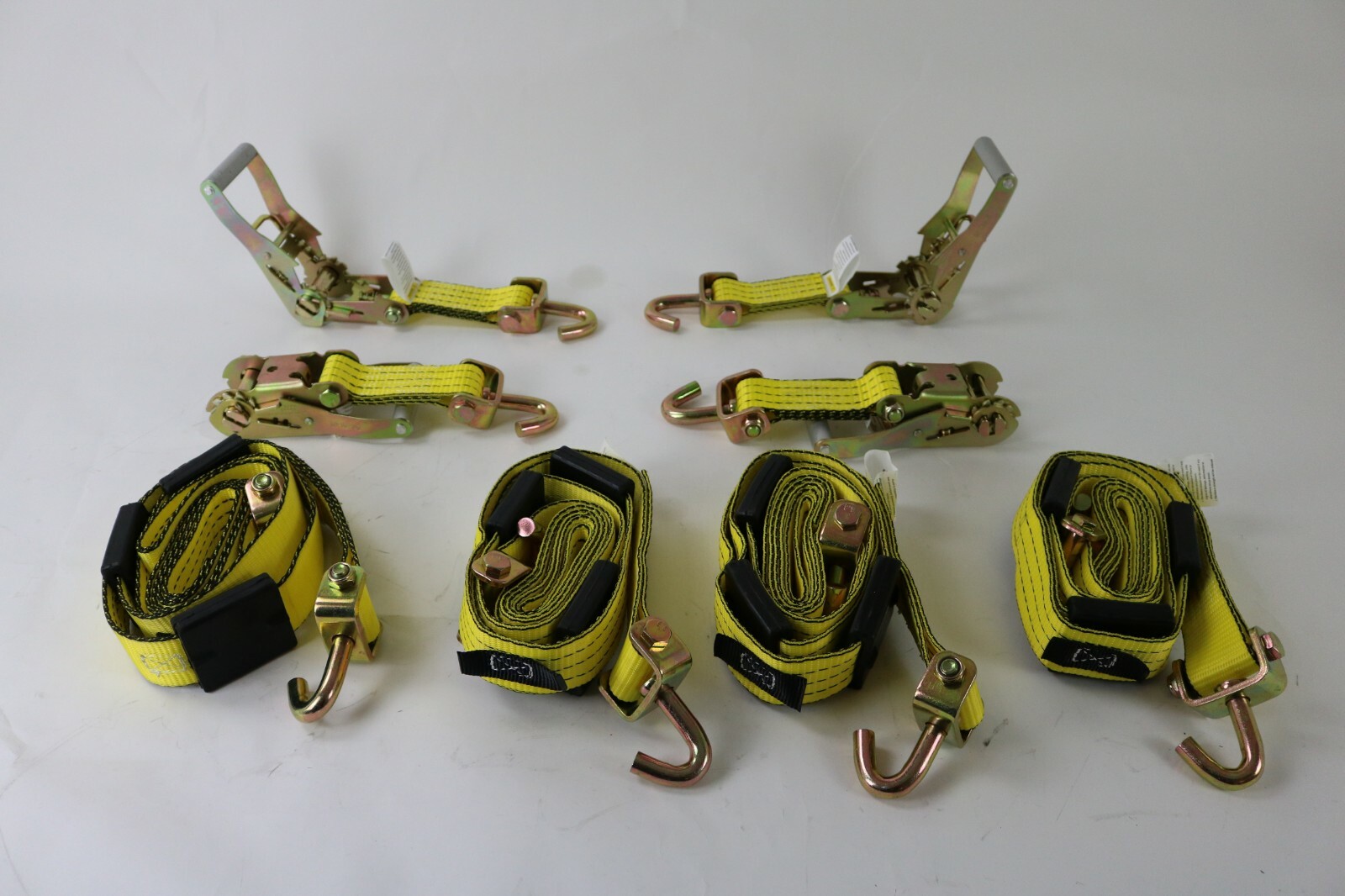 2" x 11' Yellow Ratchet Wheel Strap, 3 Rubber Tread Grabs Swivel J Tecnic 4 pack