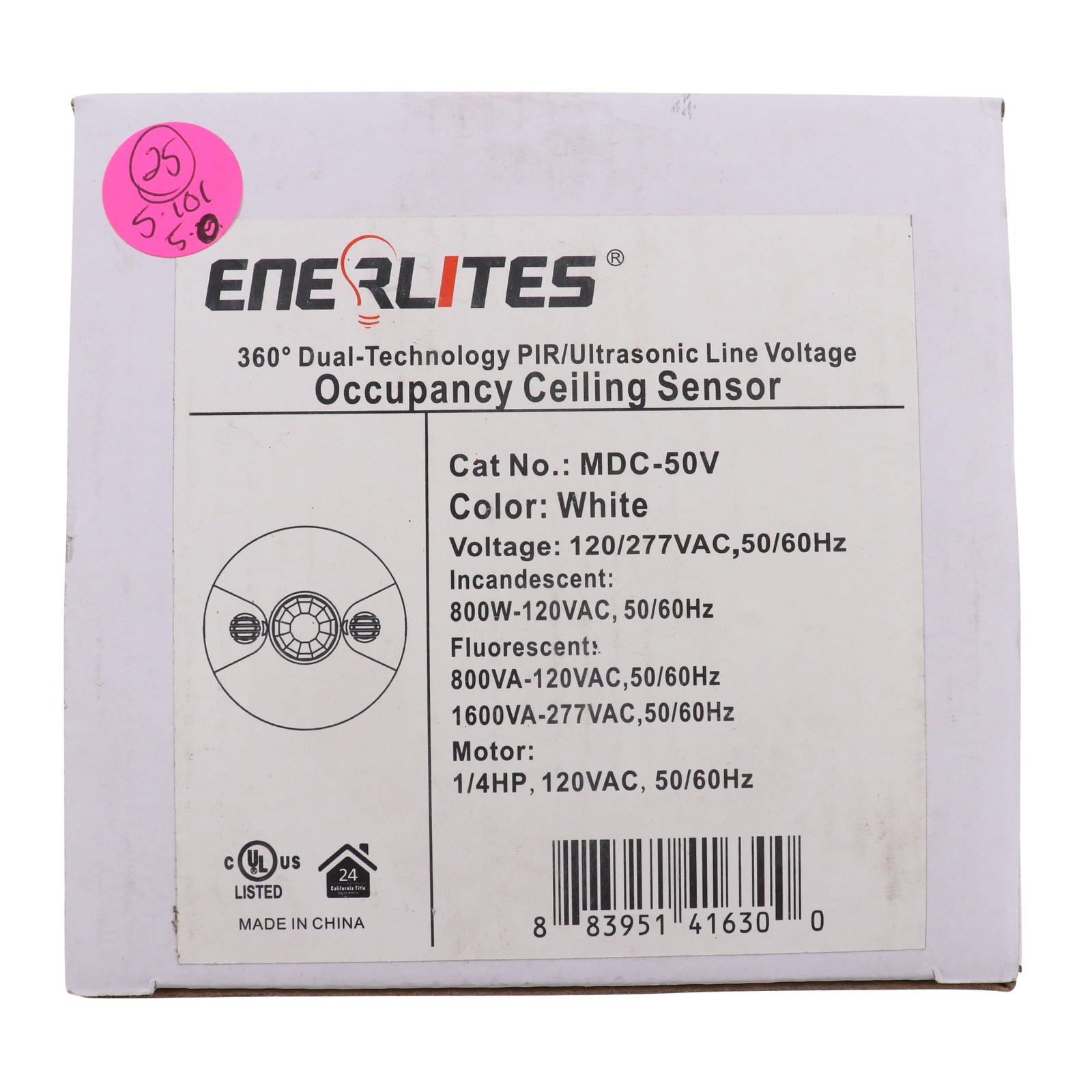 ENERLITES MDC-50V DUAL-TECHNOLOGY CEILIGN OCCUPANCY SENSOR, 360°, 120V