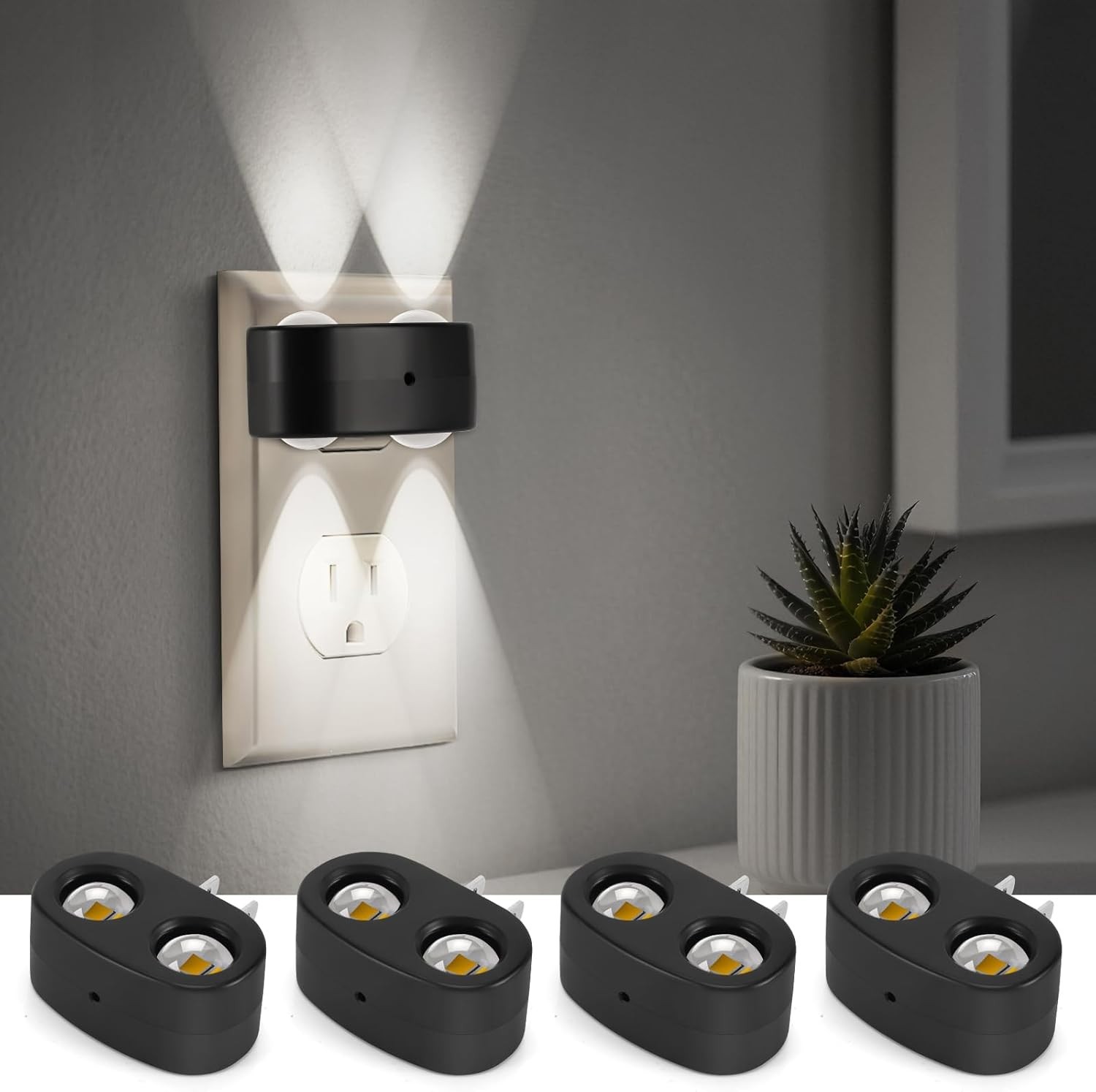 4-Pack LED Night Lights Plug into Wall, 5000K Daylight 100LM, Auto On/Off Lig...