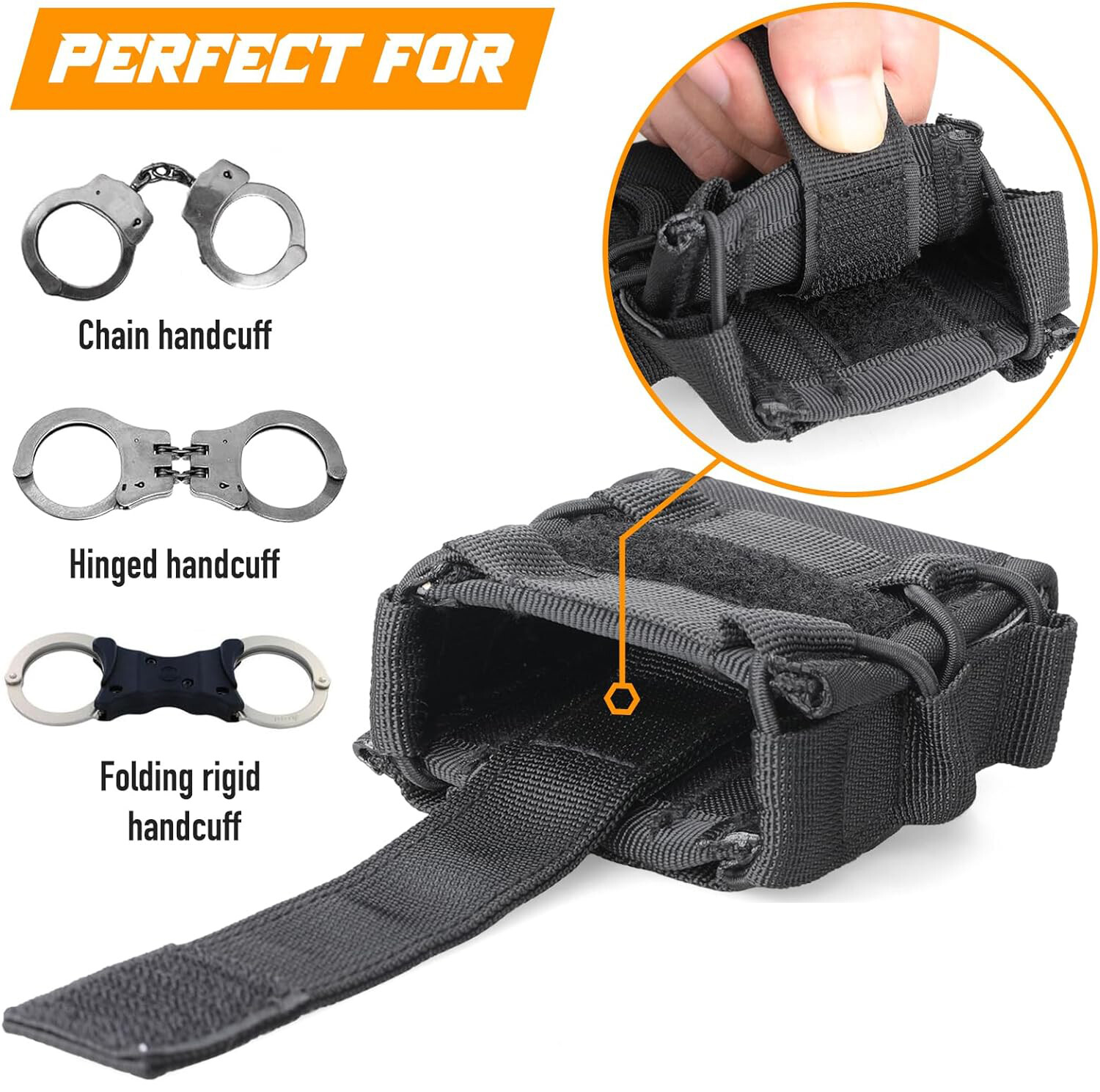 2pcs Molle Handcuff Case Open Top Handcuff Holder and Clip Strap Accessories