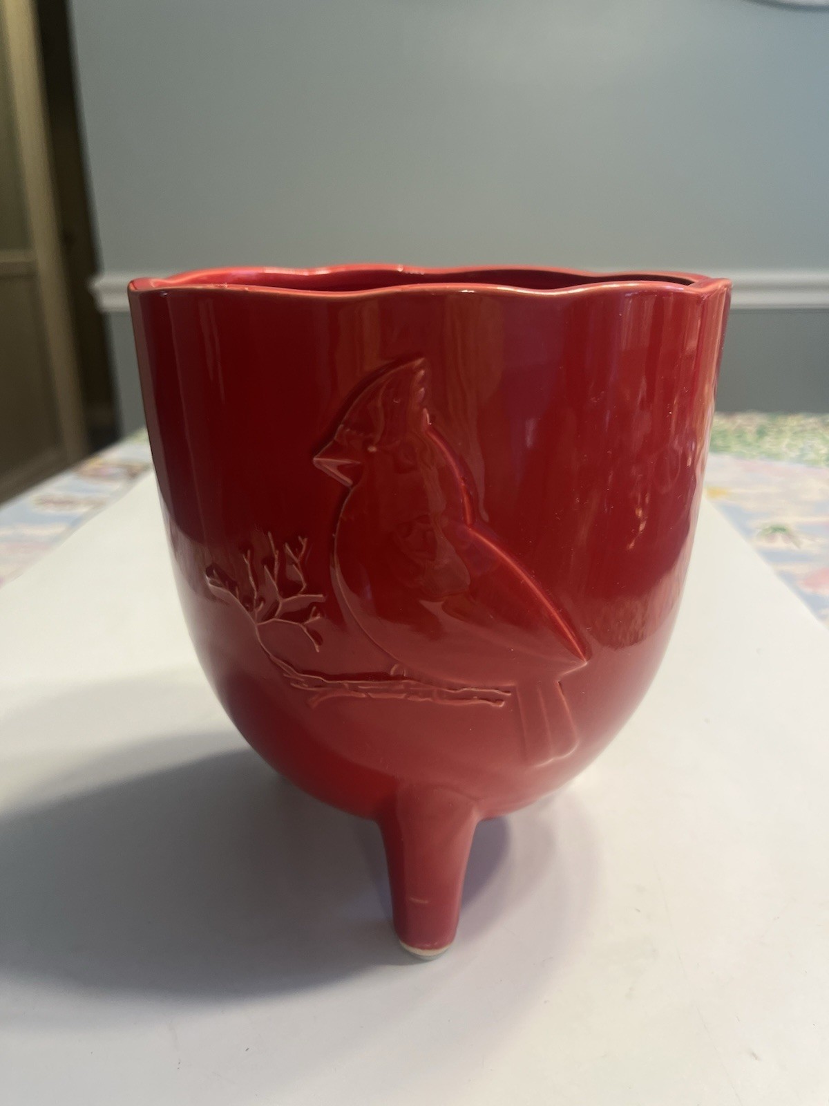 Napco Cardinal Bird Three Footed Red Planter