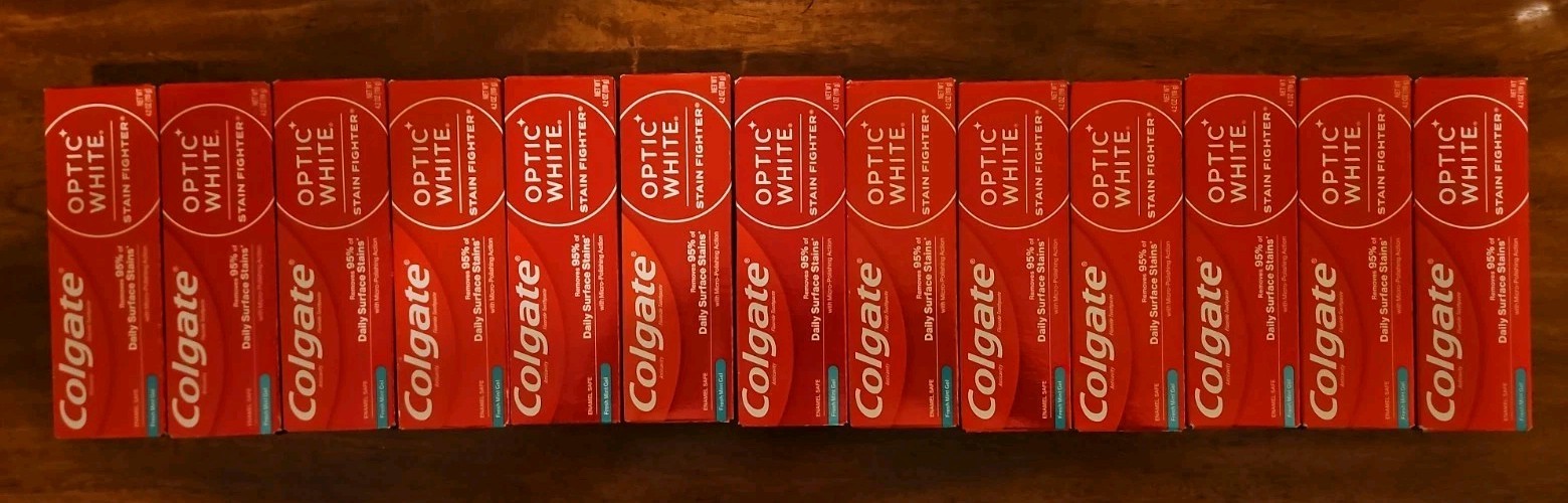 13pc Colgate Optic White Stain Fighter Gel Clean Mint Toothpaste 3.8oz EXP 4-27+