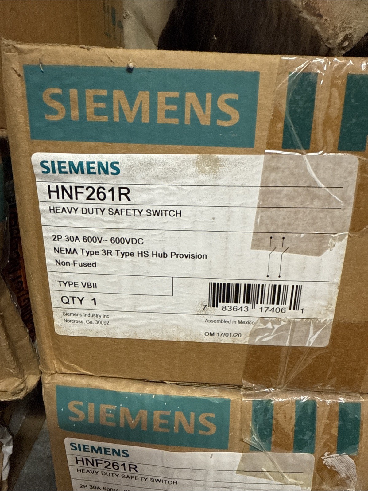 Siemens HNF261R 30A Safety Switch 600VAC/VDC 2P 3R Non-Fused NEW