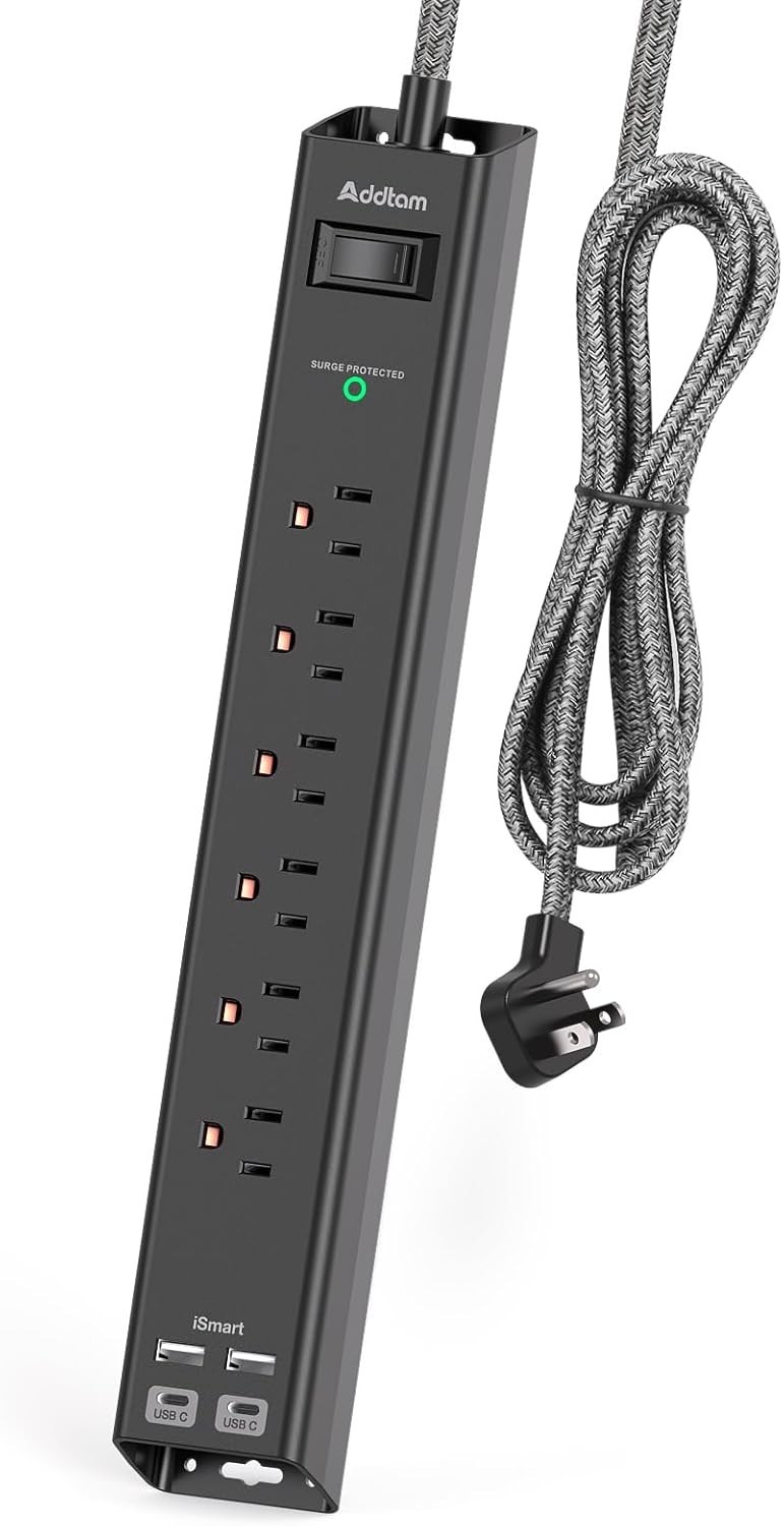 Surge Protector Power Strip Extension Cord W/ 6 AC Outlets 4 USB 2 USB-C Ports