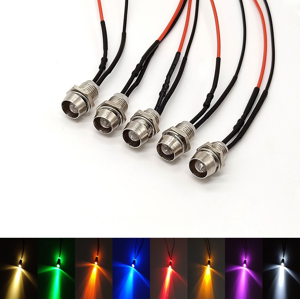 8mm LED Indicator Warning Signal Light Thread Metal Panel Mount 3V 6V 9V 12-220V