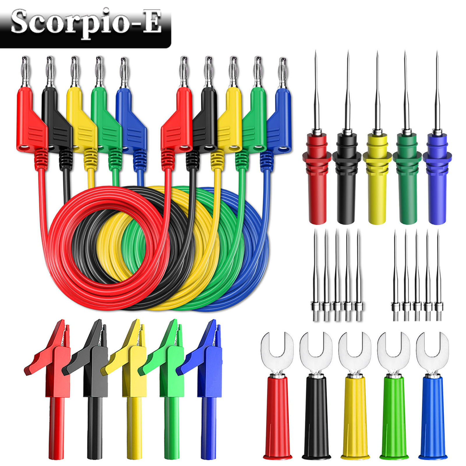 30PCS 4mm Stackable Banana Plug Test Lead Kit with Alligator Clip Back Probe