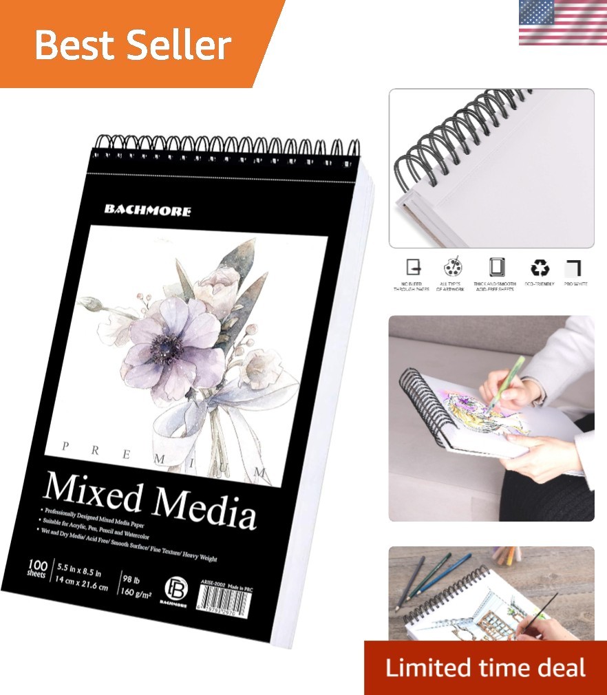 Hardbound Watercolor Sketchbook 5.5'' x 8.5'' - 100 Smooth Perforated Pages