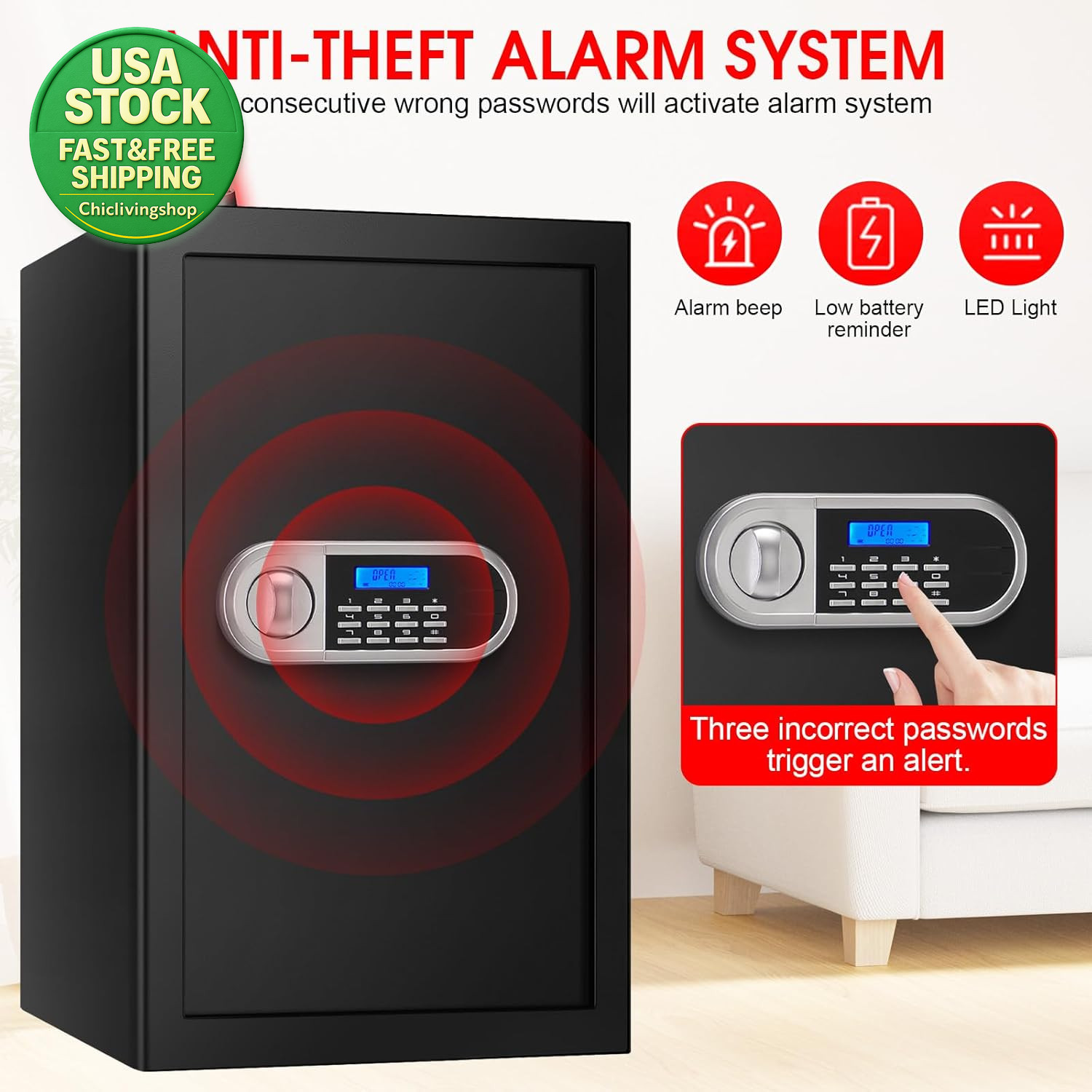 5.2 Cuft Fireproof Water Resistant Anti-Theft Digital Security Safe Box