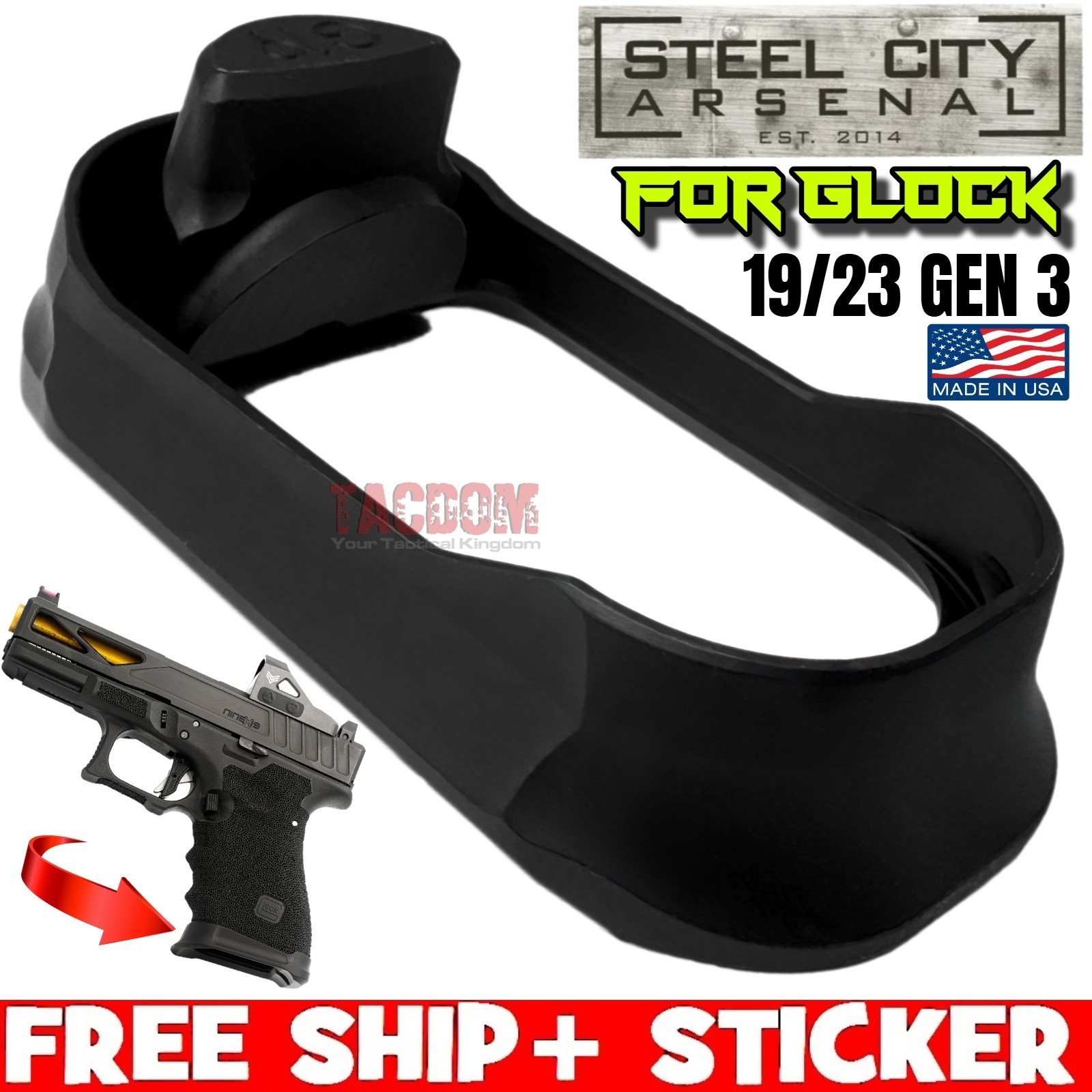 STEEL CITY ENHANCED MAGWELL for GLOCK 19 23 GEN 3 BLACK 7075 Billet Aluminm USA