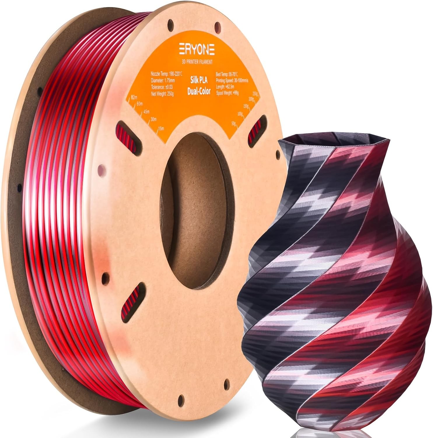 Silk Dual Color PLA Filament 3D Printer 1.75mm +/- 0.03mm, Bicolor Filament