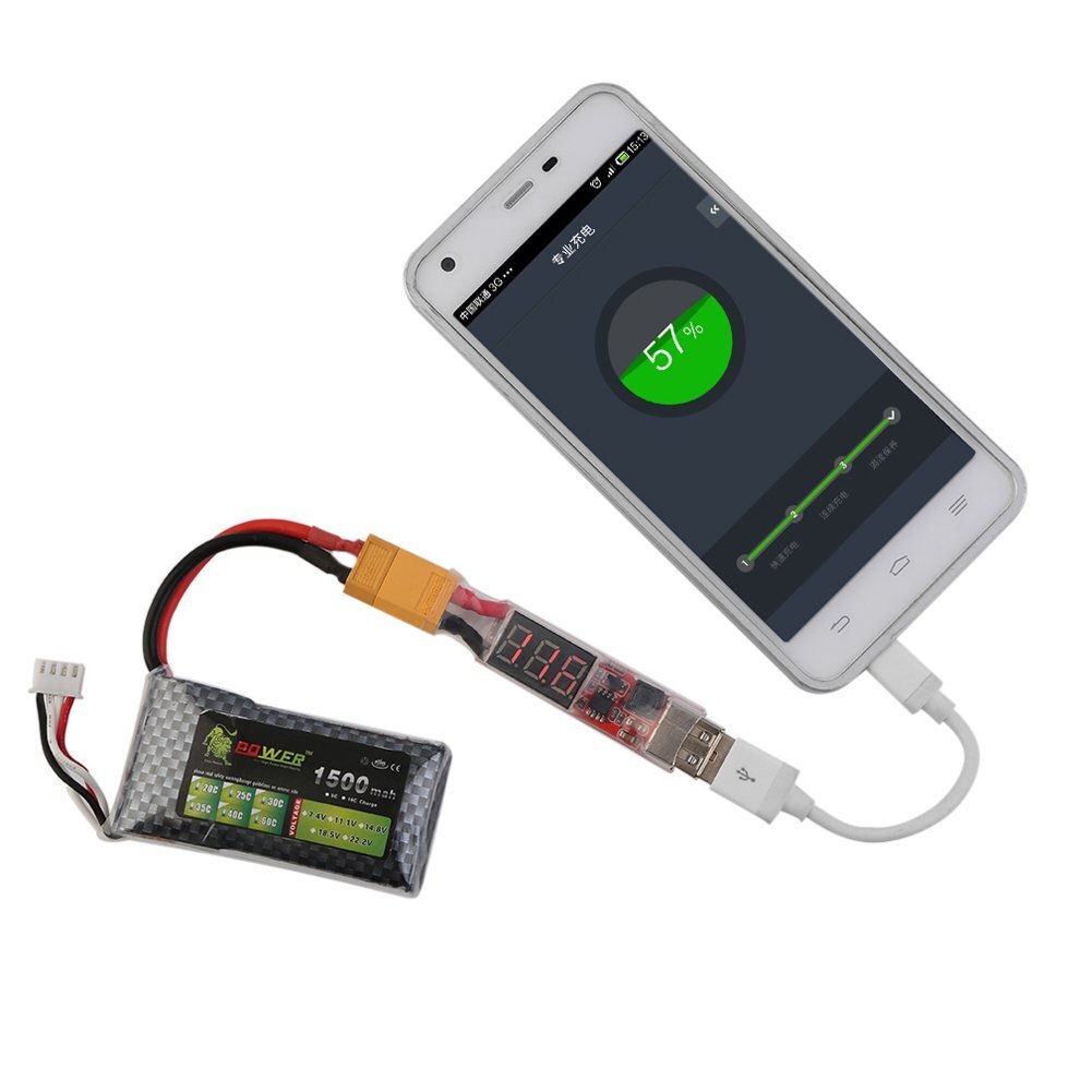 XT60-Plug Connector to USB Plug with Voltage LCD Display for iPhone Android