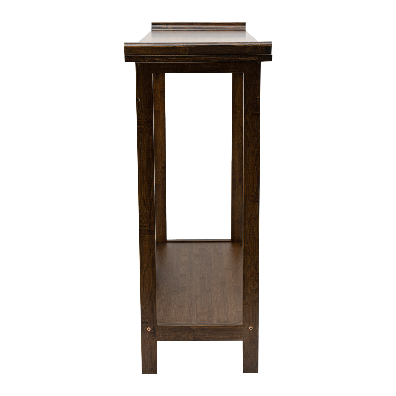 2 Tiers Walnut Sofa Table Bamboo Entryway Table Table With Storage Shelves