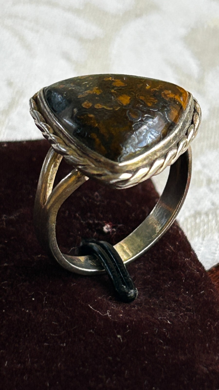 925 Sterling Silver Statement Brown Bolder Opal Ring Size 7  5.39 Grams