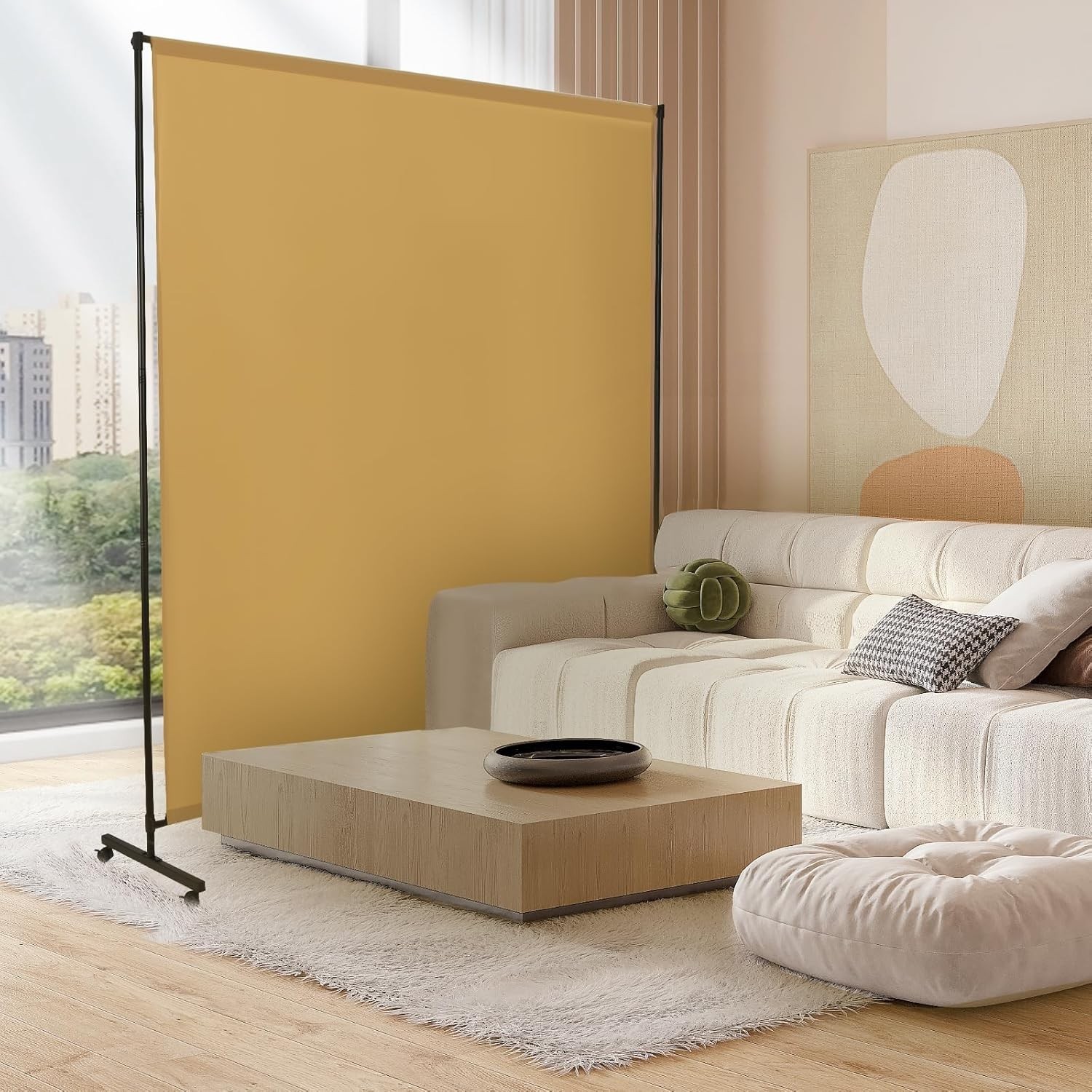 Room Divider Screen 72"x72" W/ Lockable Caster Wheels Privacy Panel Home