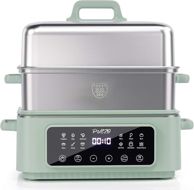 PULZO 18QT Electric Food Steamer, Vegetables Steamer with 2-Tier 304 Stainless