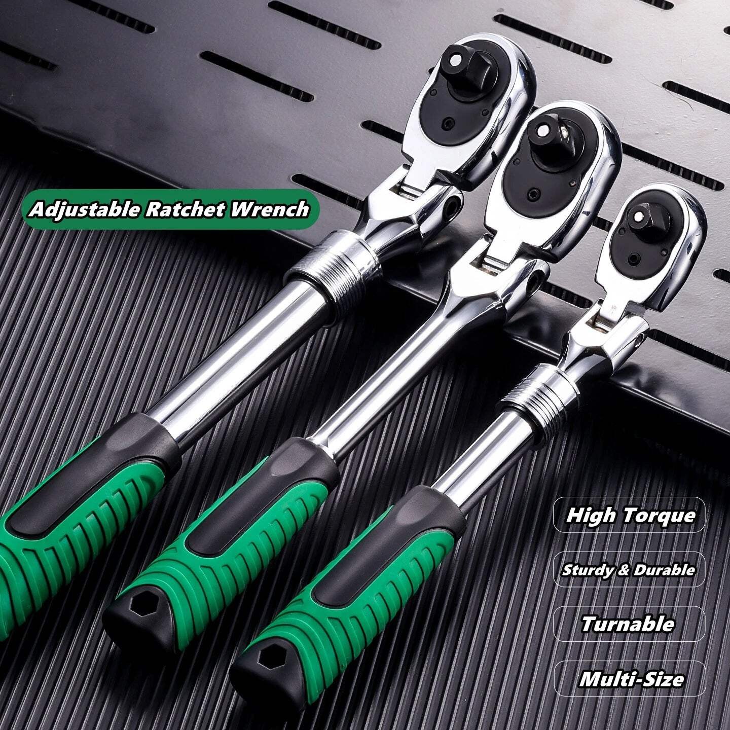 Extendable Ratchet Wrench Set 1/4 3/8 1/2 Inch Drive 72-Tooth Quick-Release Tool