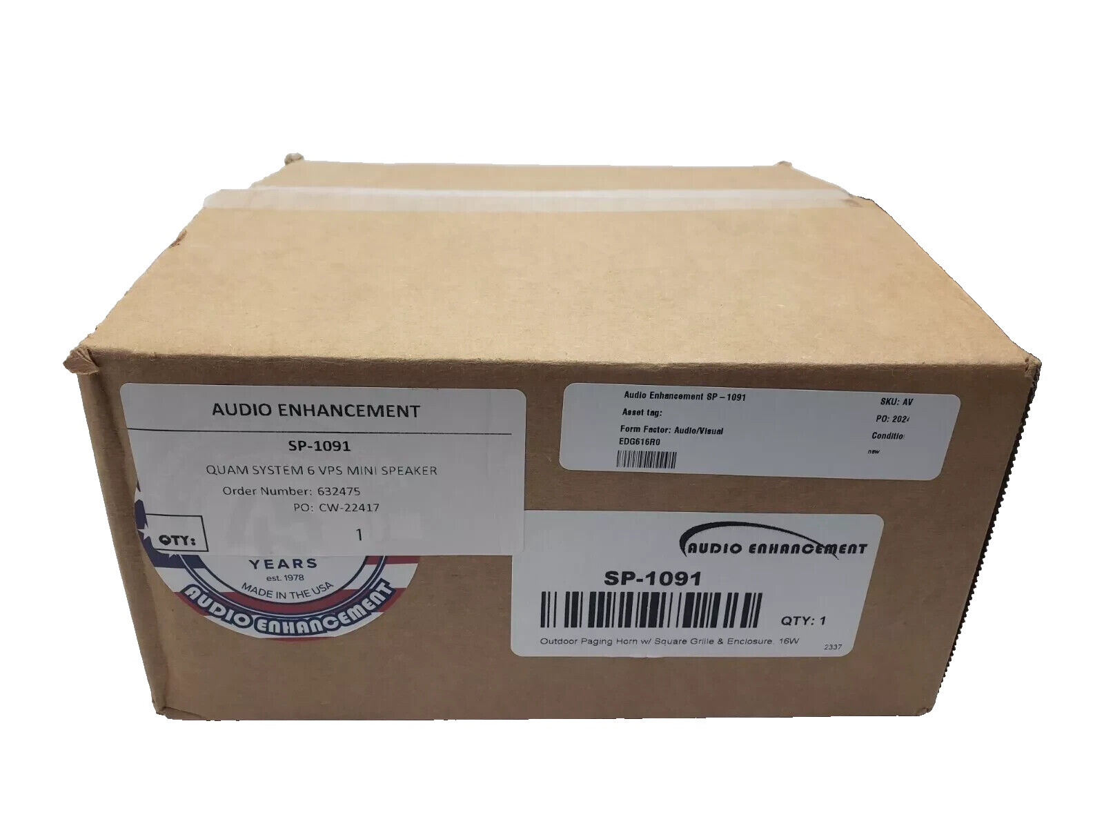 Audio Enhancement SP-1091 70V Outdoor Horn Speaker and Enclosure New Sealed