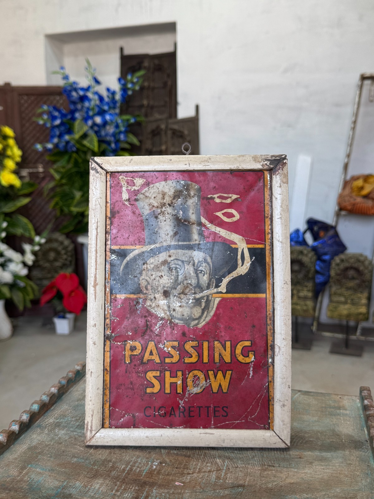 Vintage Passing Show Cigarettes Advertisement Lithograph Tin Sign Board Frame