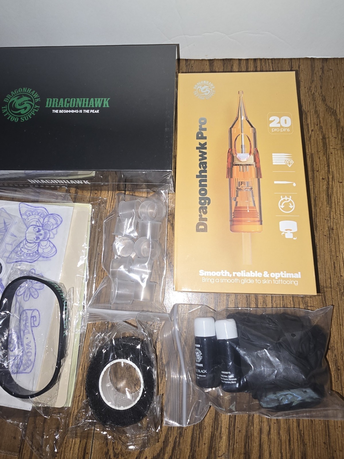 Dragonhawk Wireless Tattoo Pen Gun Kit w/ Adjustable 2.4-4.2mm Strokes, 2 Batter