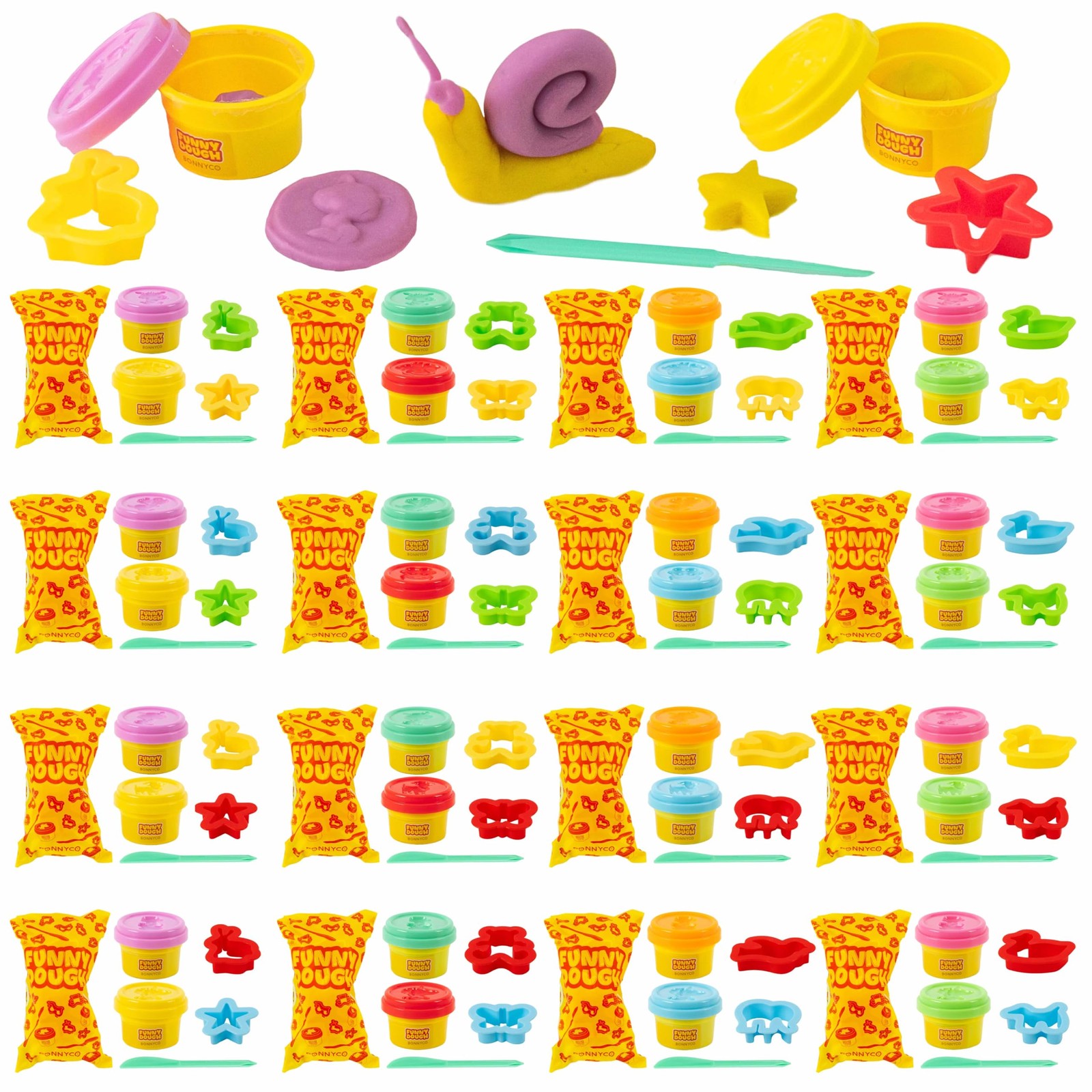 BONNYCO Play Dough Set with Molds and Goody Bags, Pack 16 16, Varied