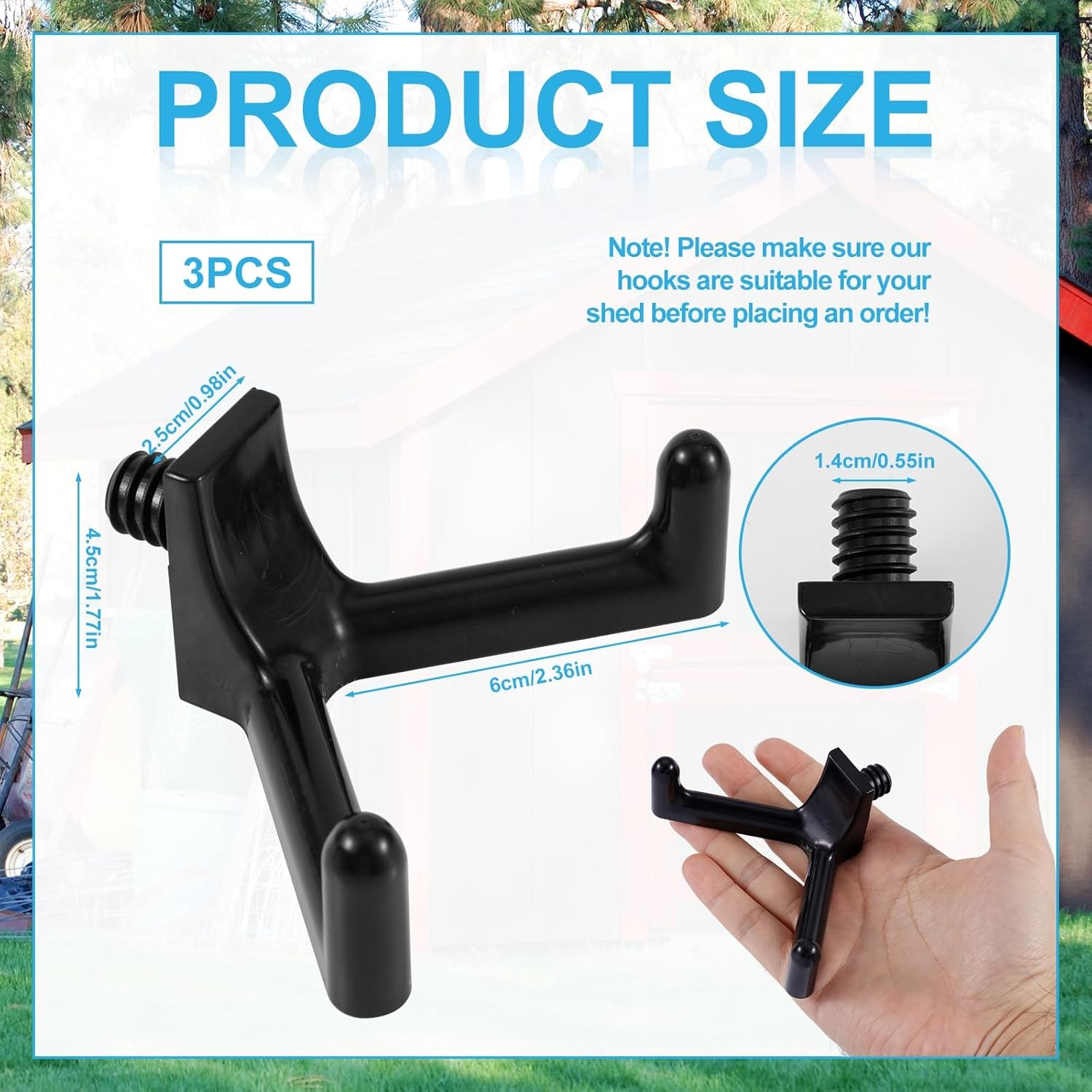 3pcs Tool Hooks for Suncast, Utility Double Head Design Garden Storage Black