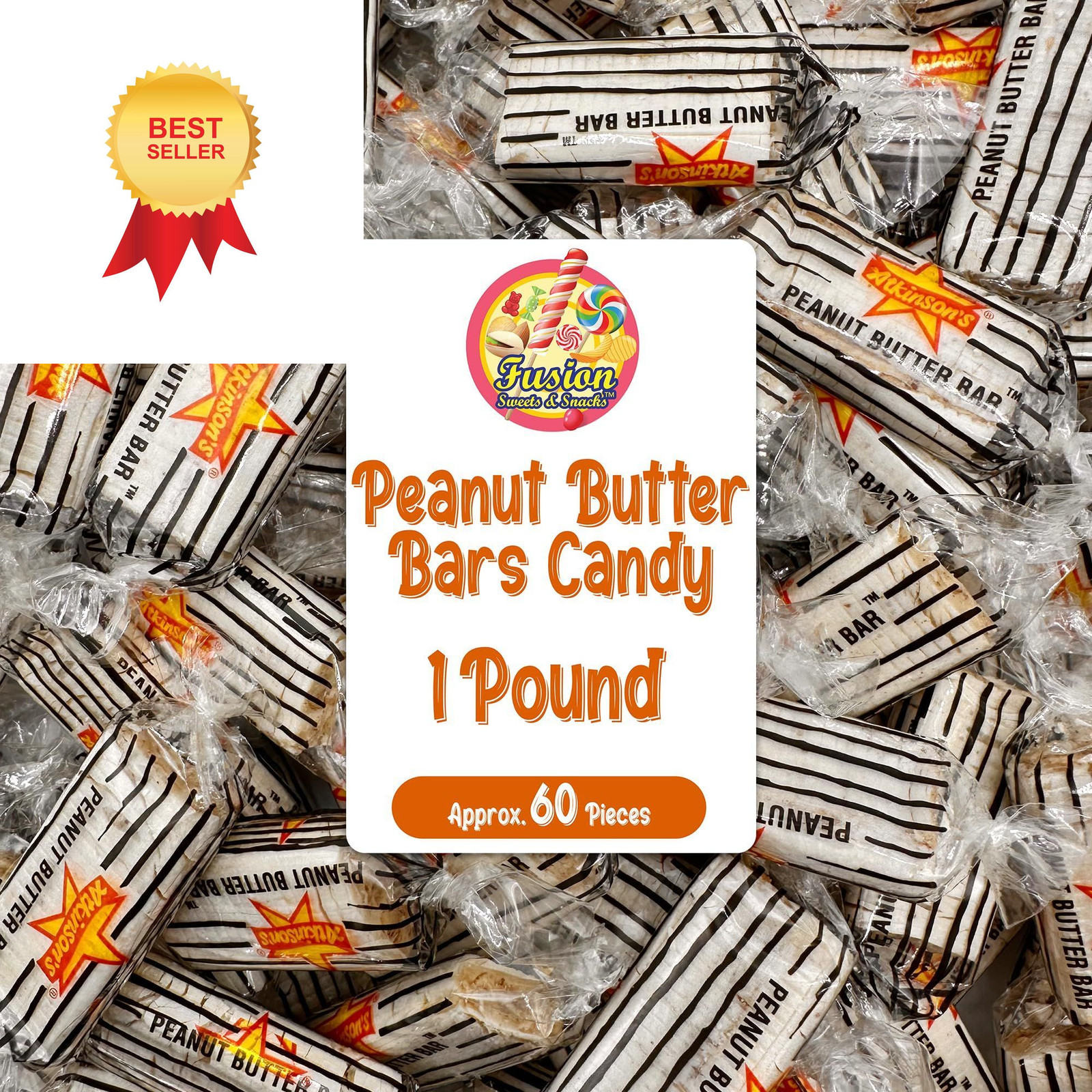 Peanut Butter Bars Candy - 1 Pound (Approx 60 Pieces), Medium, White