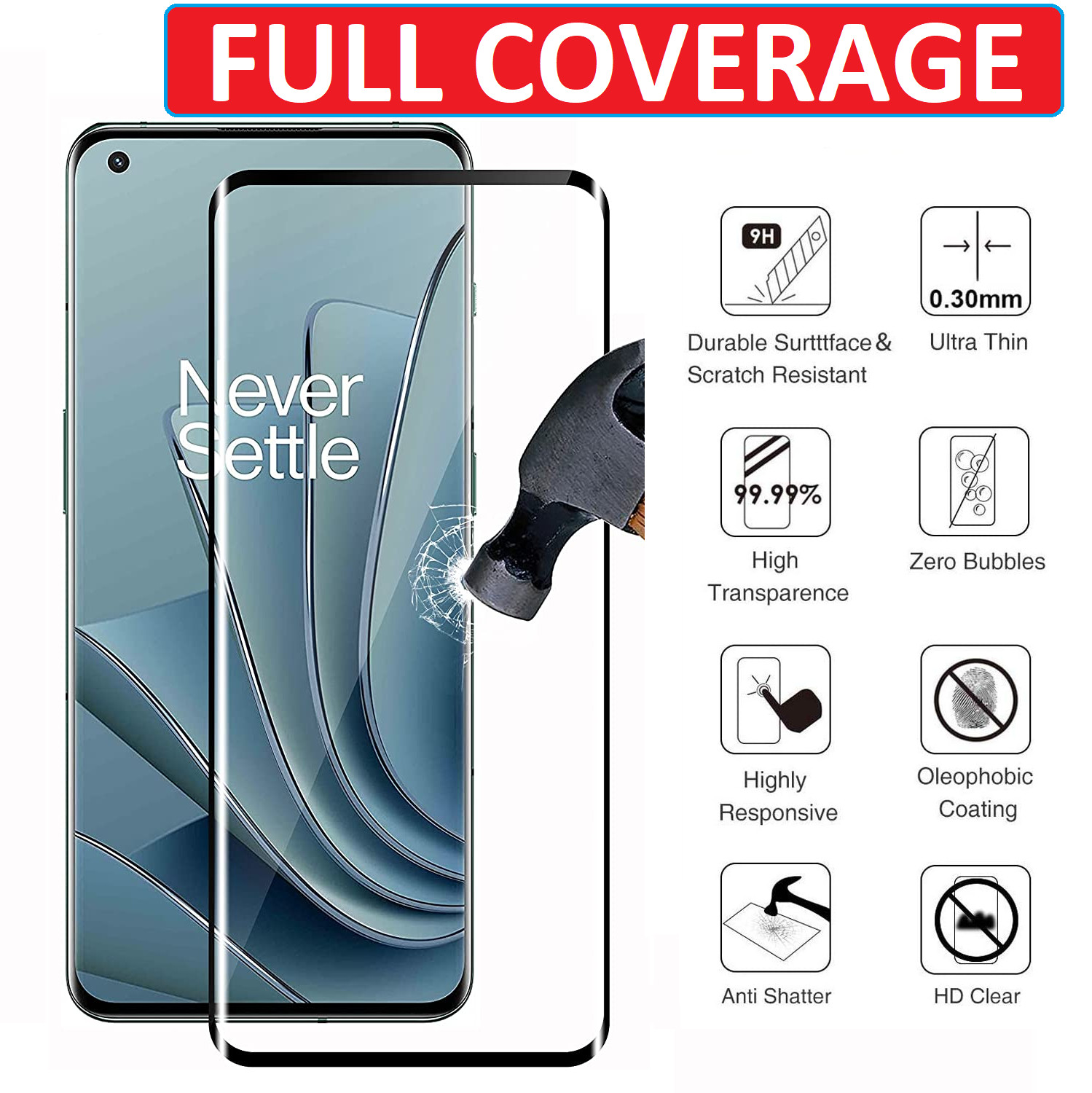 2 Pack For OnePlus 10 Pro 5G Tempered Glass Screen Protector Full Coverage x2