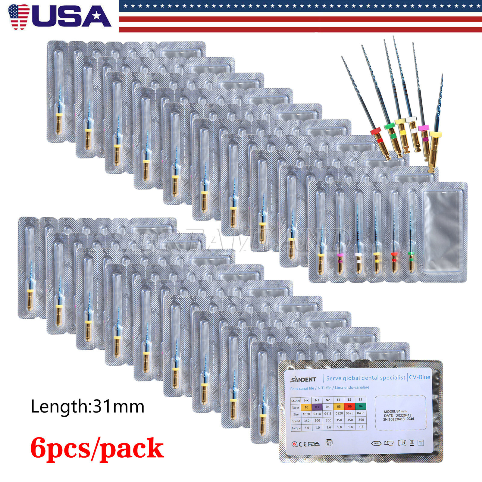 1-50 packs Dental Endo NiTi Root Canal Super Rotary Files Engine Use NX-E3 31mm