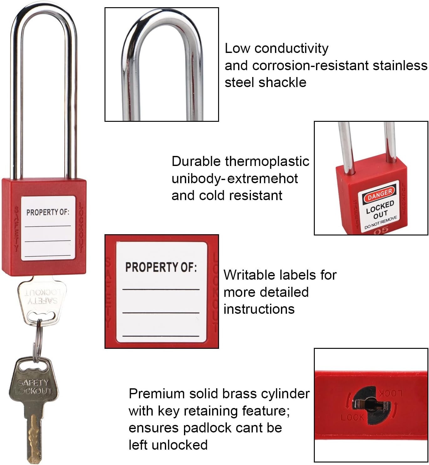 RealPlus Lockout Tagout Locks Set - 10 Red Lockout Locks Keyed Different