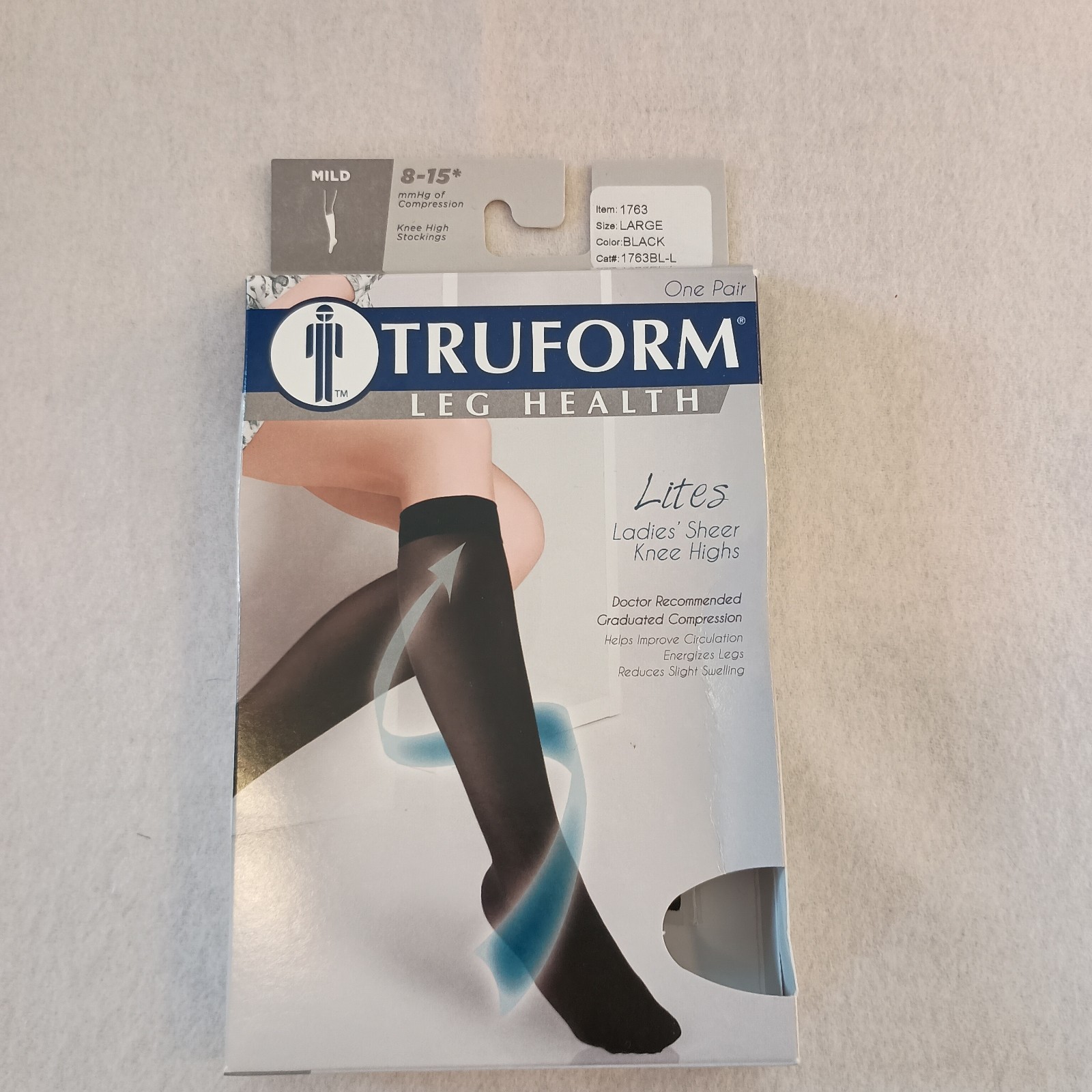 Truform Compression Ladies Sheer Knee Highs 1763BL - L - Black Large 1 Pair NEW