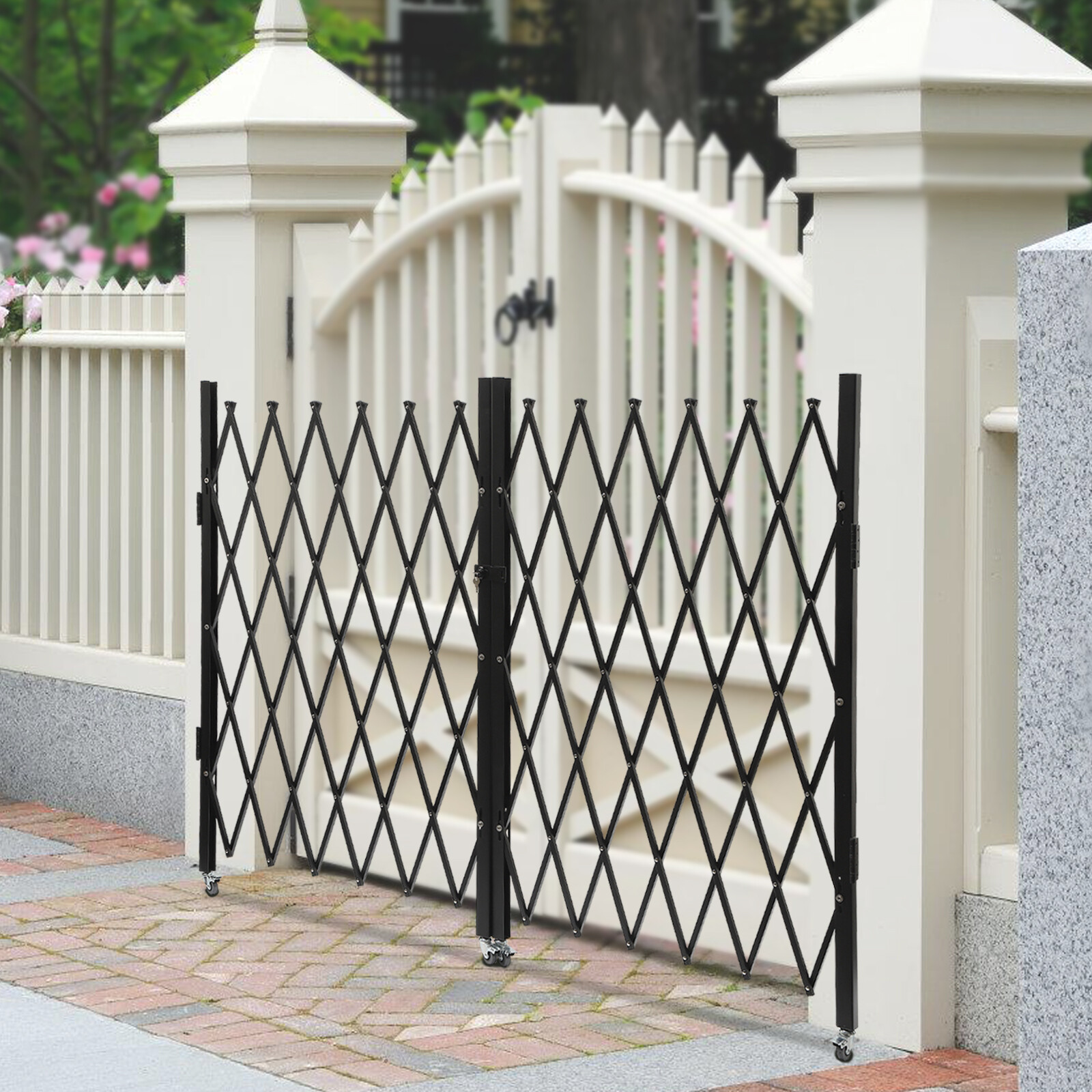 Double Folding Security Gate Rolling Folding Door Gate Expandable Scissor Gate