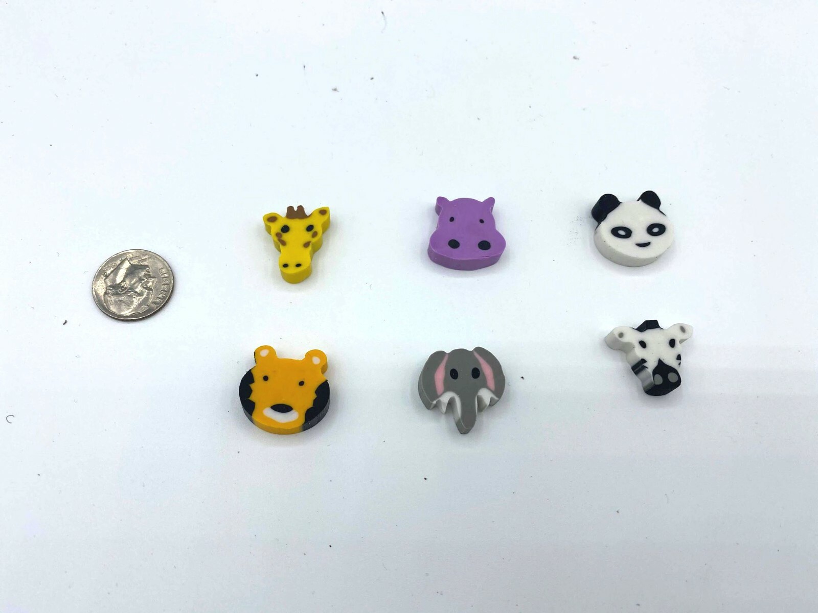 6 Exotic Animal Mini Erasers - Fun Novelty Gift - Assorted Animals