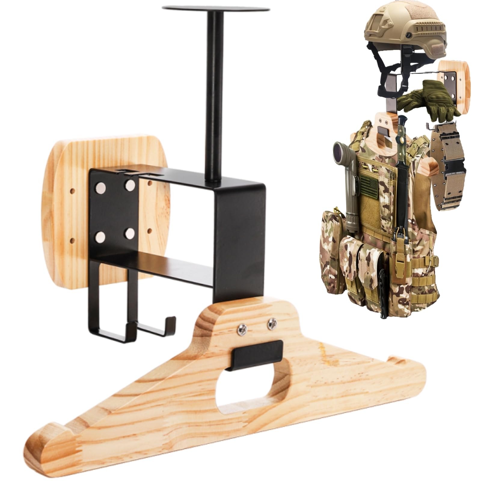 Tactical Gear Wall Mount, Wooden Motorcycle Helmet Holder Stand, Heavy Duty H...