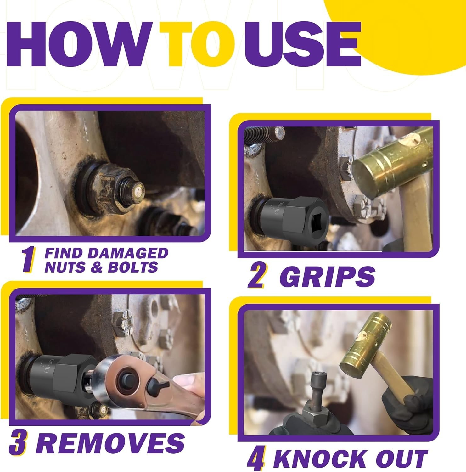 Impact Nut Bolt Extractor Tool Set Heavy Duty Bolt Nut Remover For Stripped Dama