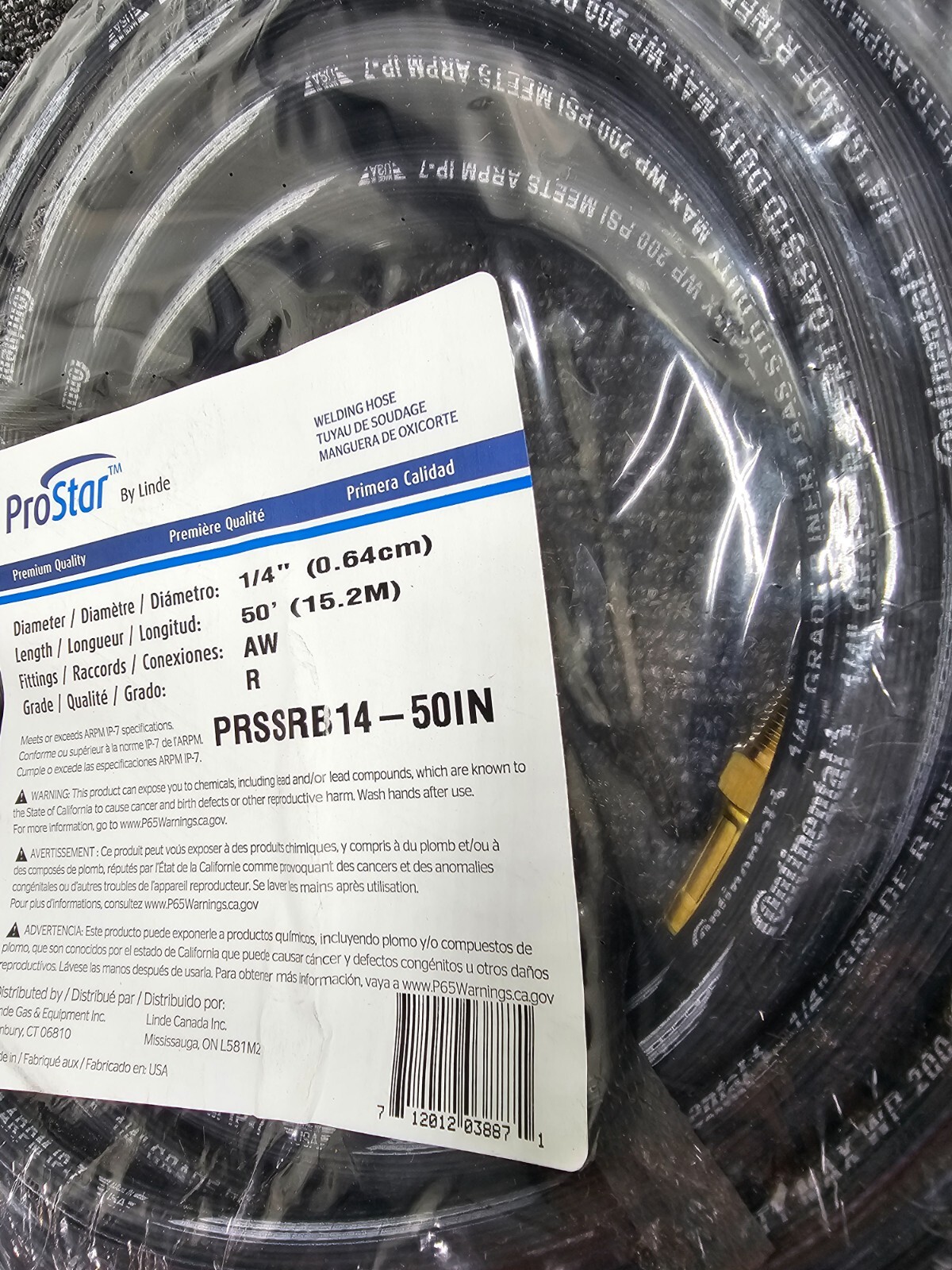 ProStar Gas Hose, Single Fitted, 1/4" Size, 50' Length, Black | PRSSRB14-50IN