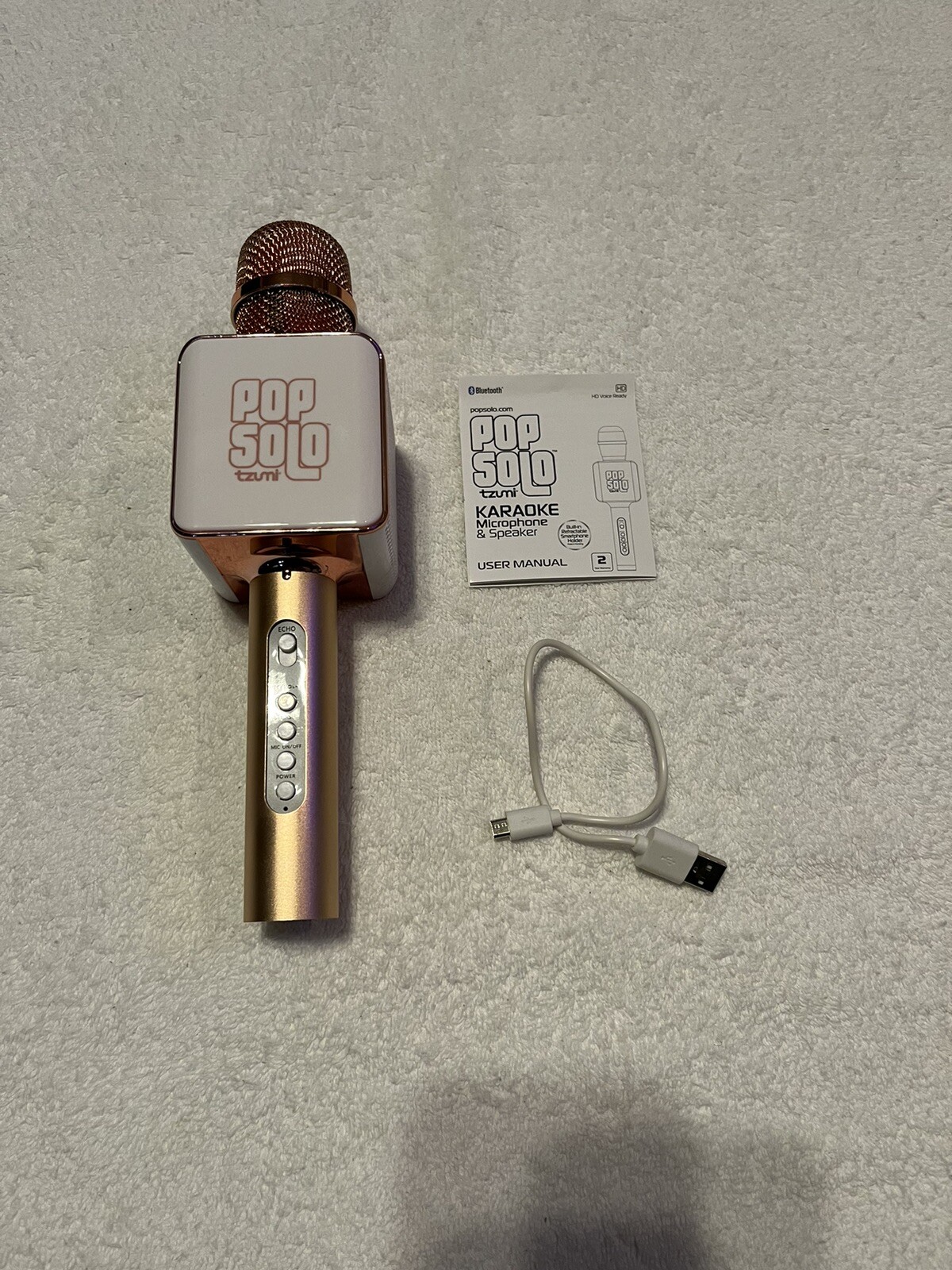 Tzumi Pop Solo Bluetooth Karaoke Microphone Gold Bling Let the Party Begin READ