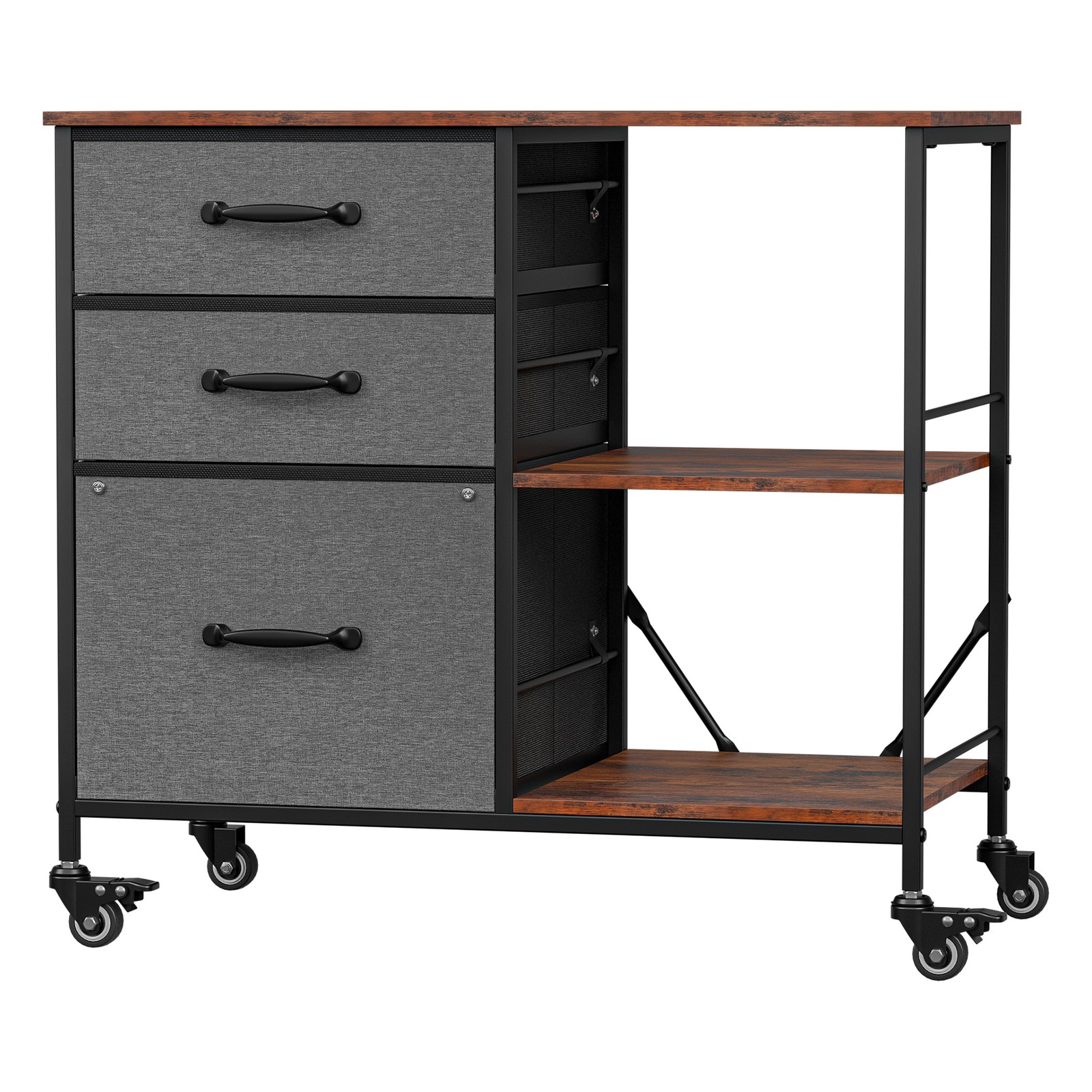 File Cabinet Rolling Printer Stand w/ Open Shelf Lateral Cabinet Dark Gray