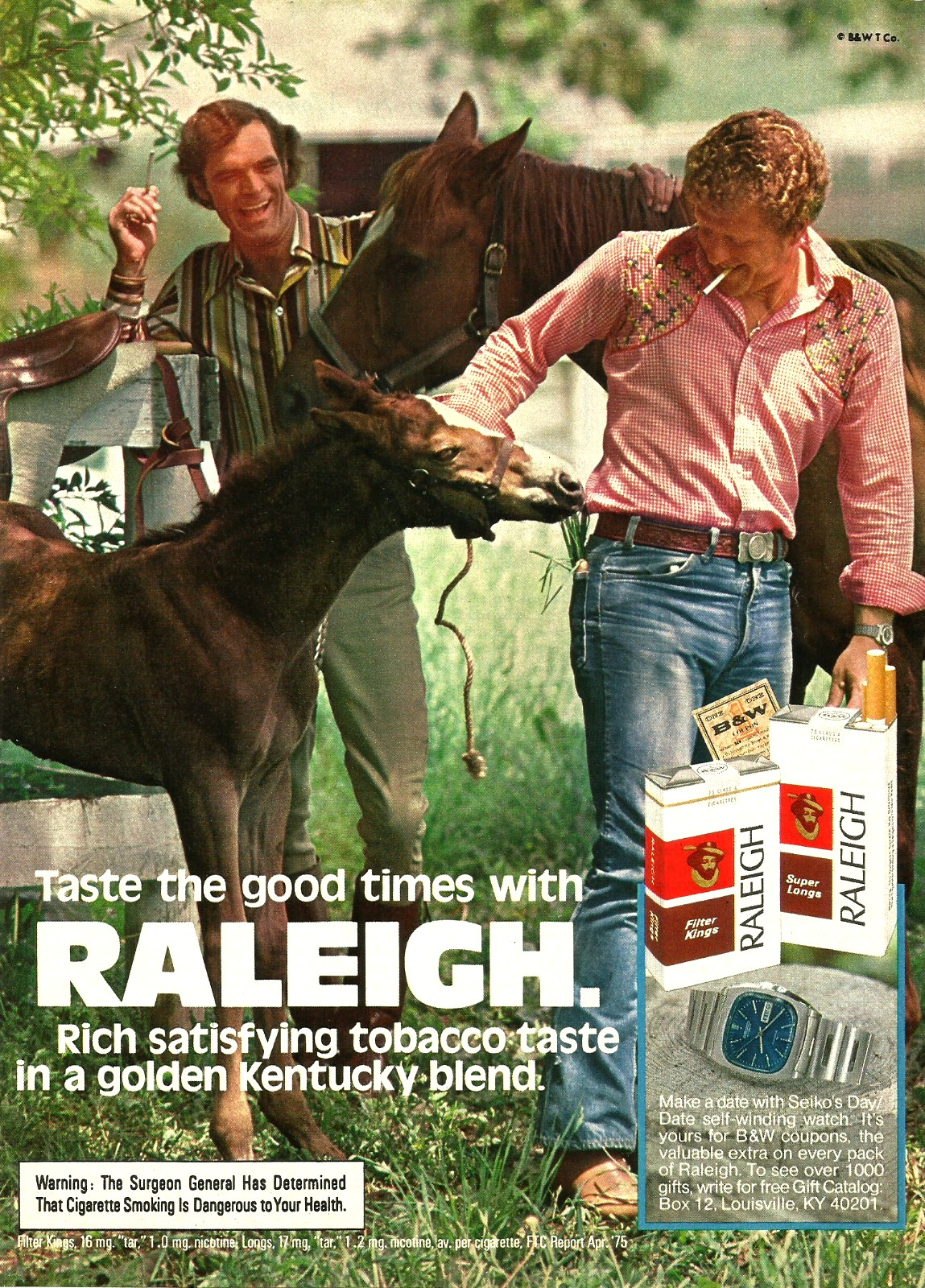 1975 Raleigh Cigarettes Seiko Watch Tobacco vintage Print AD Advertisement