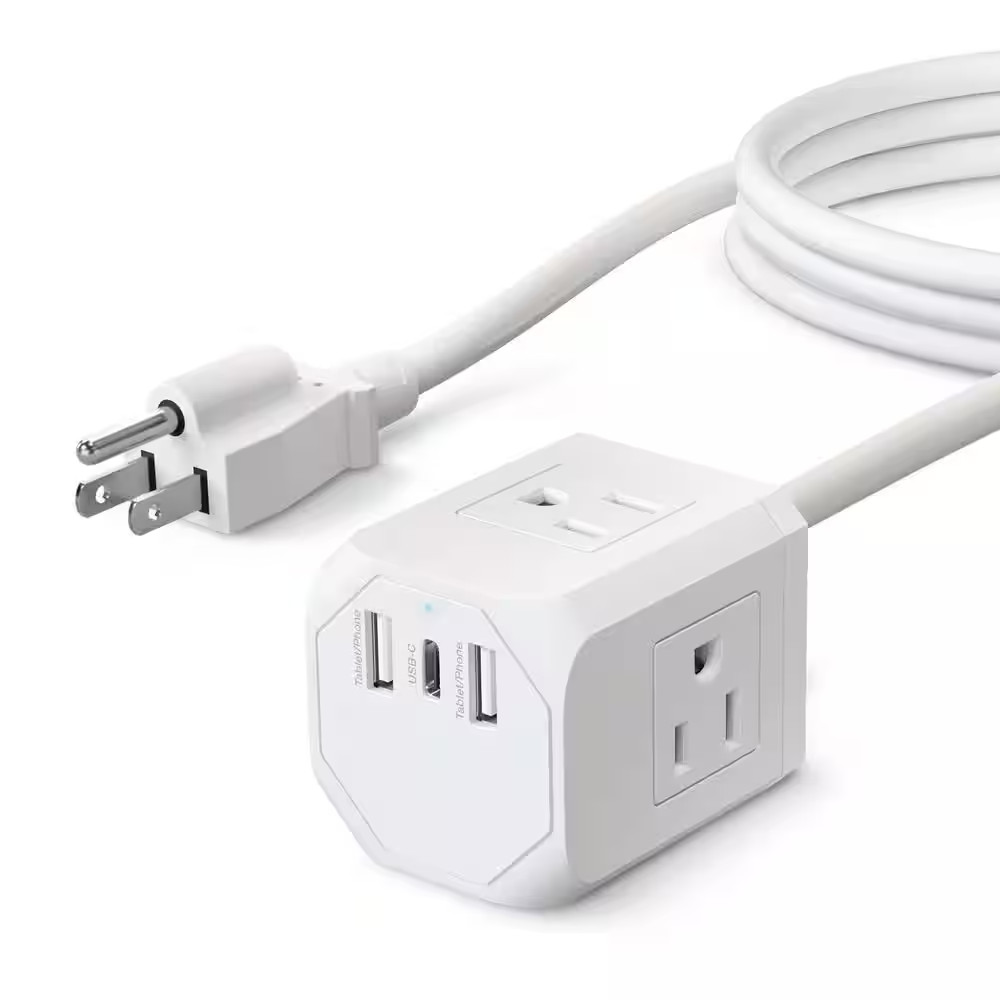 3-Outlet Multi-Port Power Strip Surge Protector with USB-C & 2 USB-A and 5 Ft. E