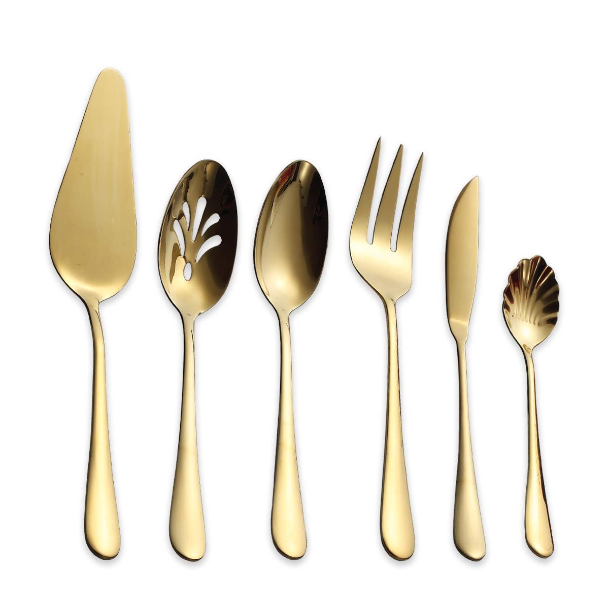 Stainless Steel Golden Titanium Plated Flatware Serving Set 6 Pieces, 5 Servi...
