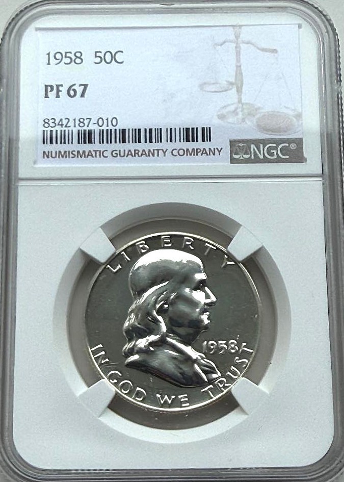 1958 Franklin Silver Half Dollar, NGC PF-67, #010, Nice Coin!