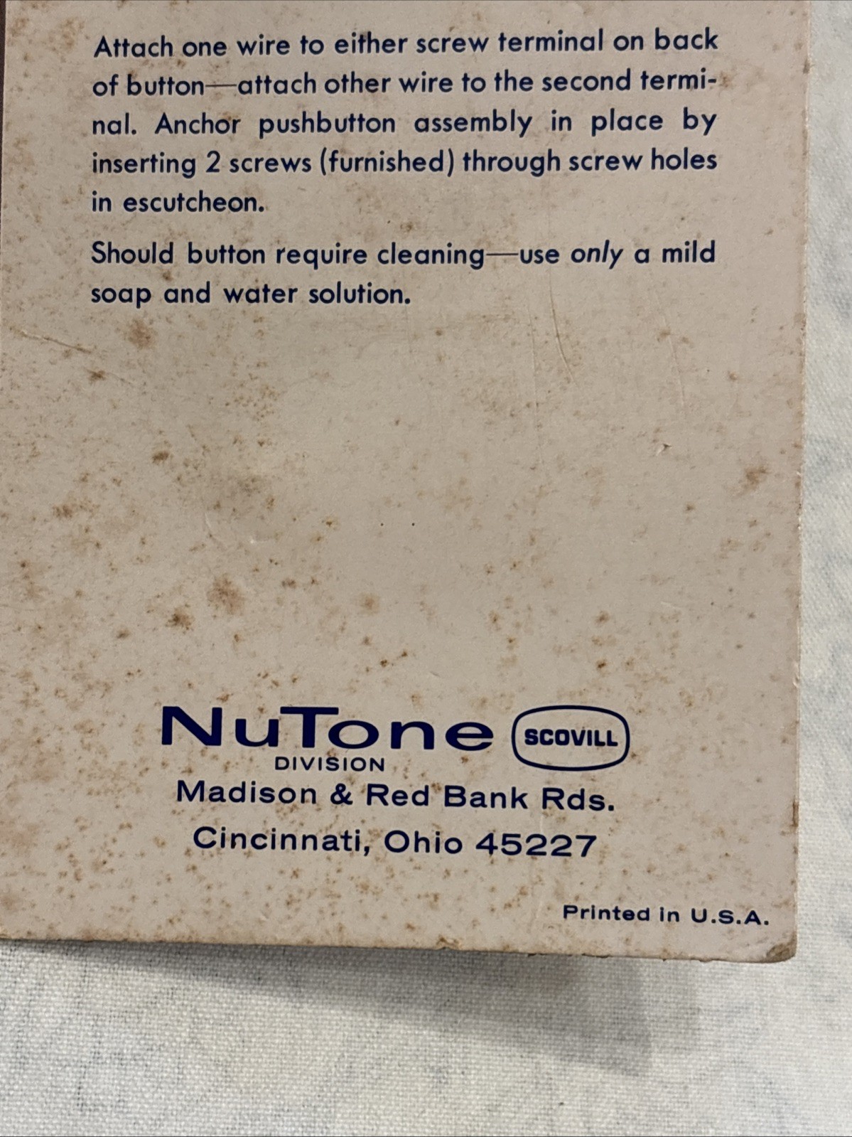 NuTone PB-11V 12V Brass Tone Rectangular Door Bell Push Button Vintage
