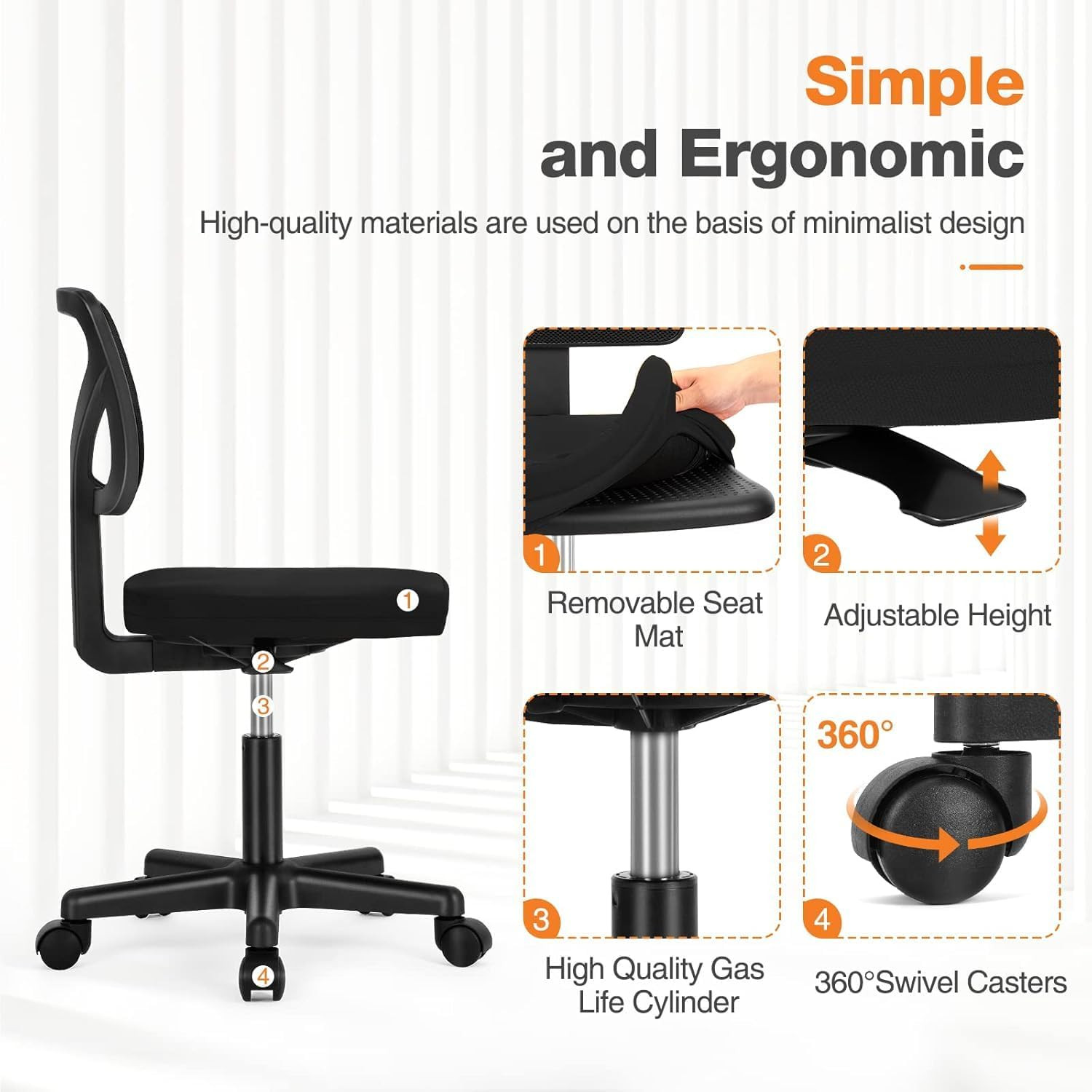 Small Office Desk Chair, Ergonomic Low-Back Mesh Rolling Work Swivel Chairs with