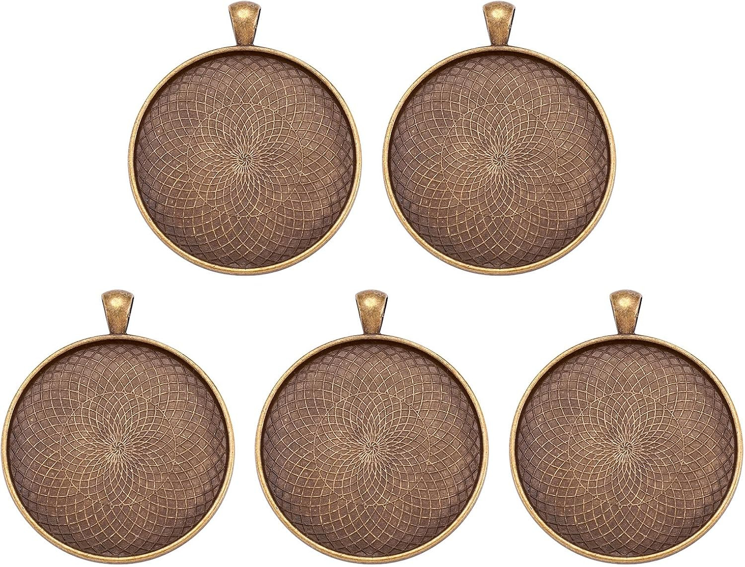 5Pcs 40Mm Vintage Tibetan Style Alloy Pendant Cabochon Bezel Settings Antique Br